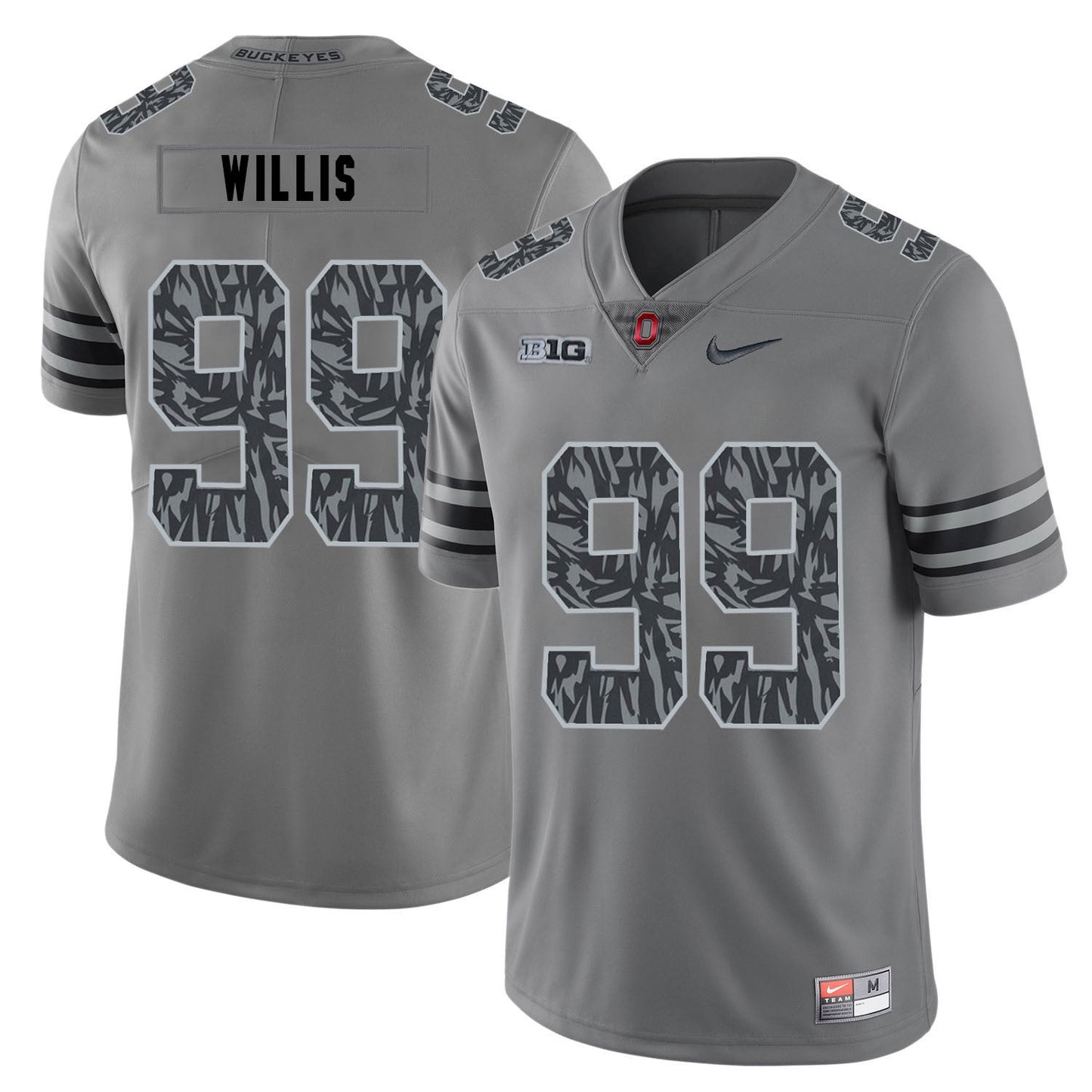 Bill Willis 99 Pattern Dark Gray College Football Jersey football jersey product view 1