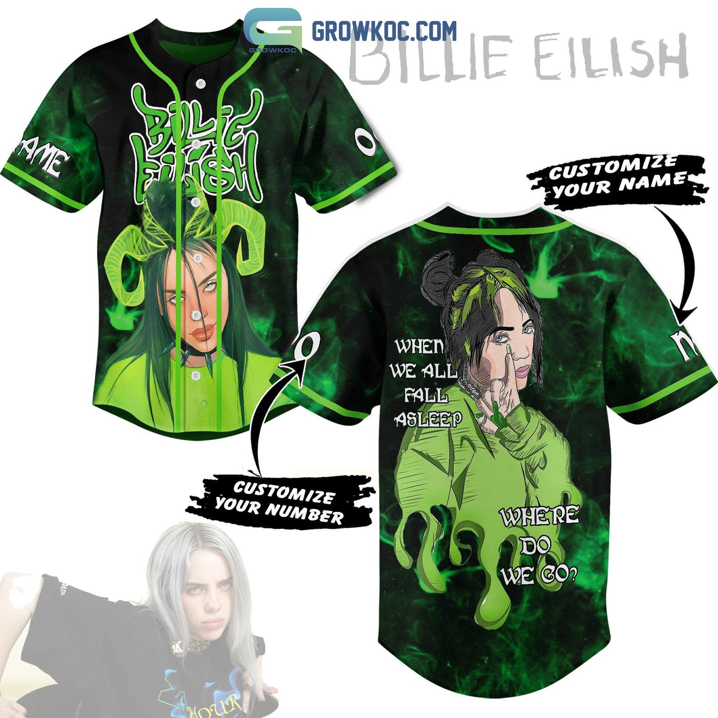 Billie Eilish When We All Fall Asleep Where Do We Go Personalized Baseball Jersey baseball jersey product view 1