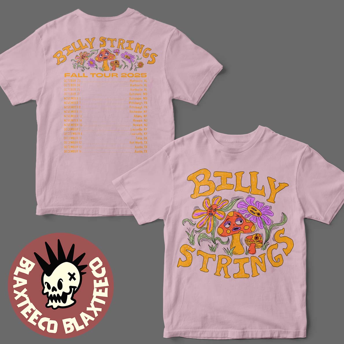 Billy Strings Breast Cancer Awareness Exclusive Fall Tour 2025 North American Mushroom Tee with Dates Two Sided T-Shirt - T-Shirt, Sweatshirt, Hoodie