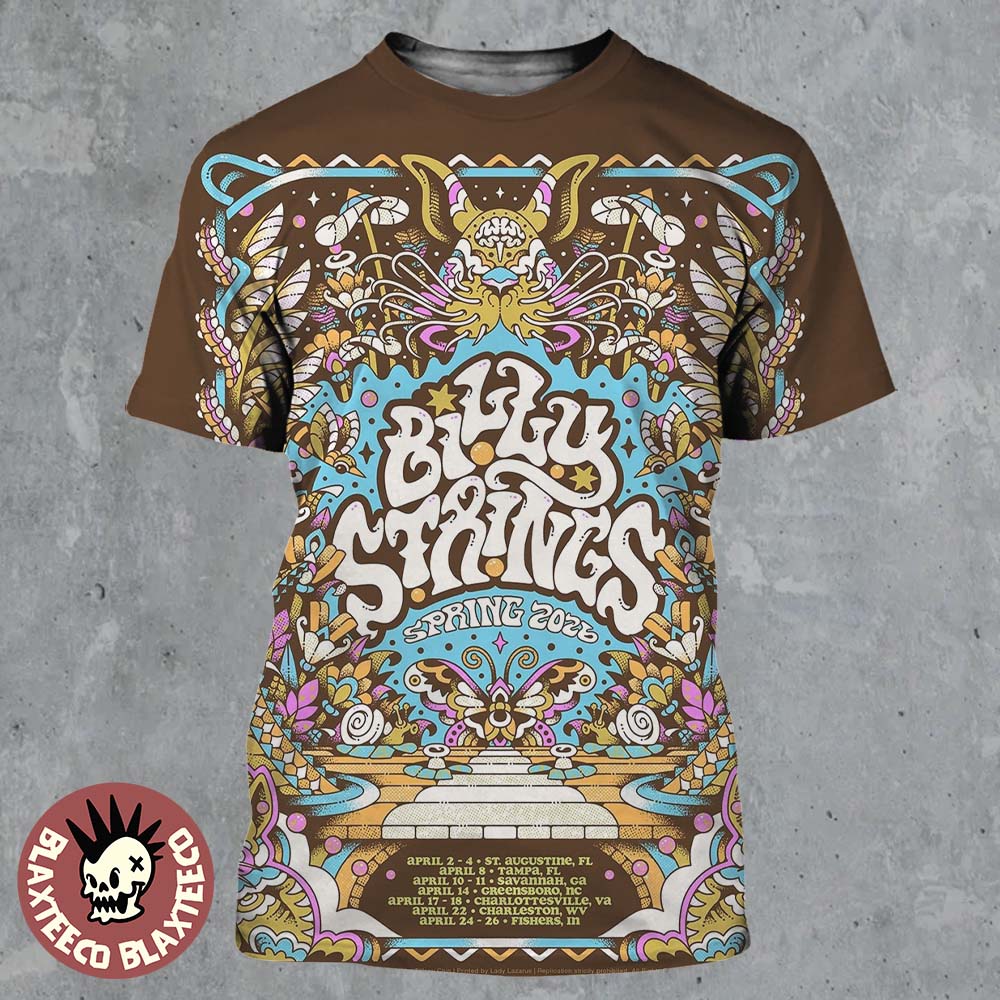 Billy Strings Spring 2026 Tour All Dates Poster Art By Tiffany Chin All Over Print Shirt Unisex T-shirt, Sweatshirt, Hoodie, Long Sleeve Tee - T-Shirt, Sweatshirt, Hoodie