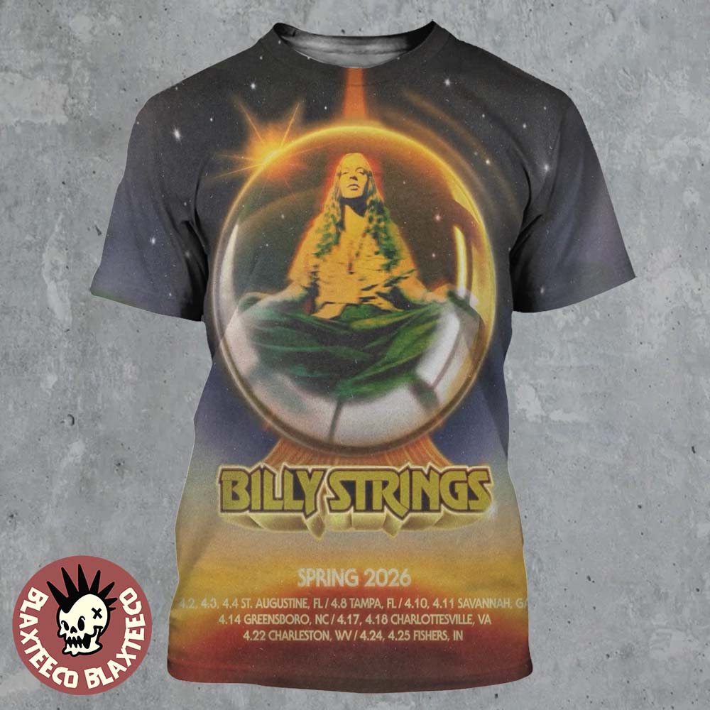 Billy Strings Spring 2026 Tour On April North America City Dates All Over Print Shirt Unisex T-shirt, Sweatshirt, Hoodie, Long Sleeve Tee - T-Shirt, Sweatshirt, Hoodie