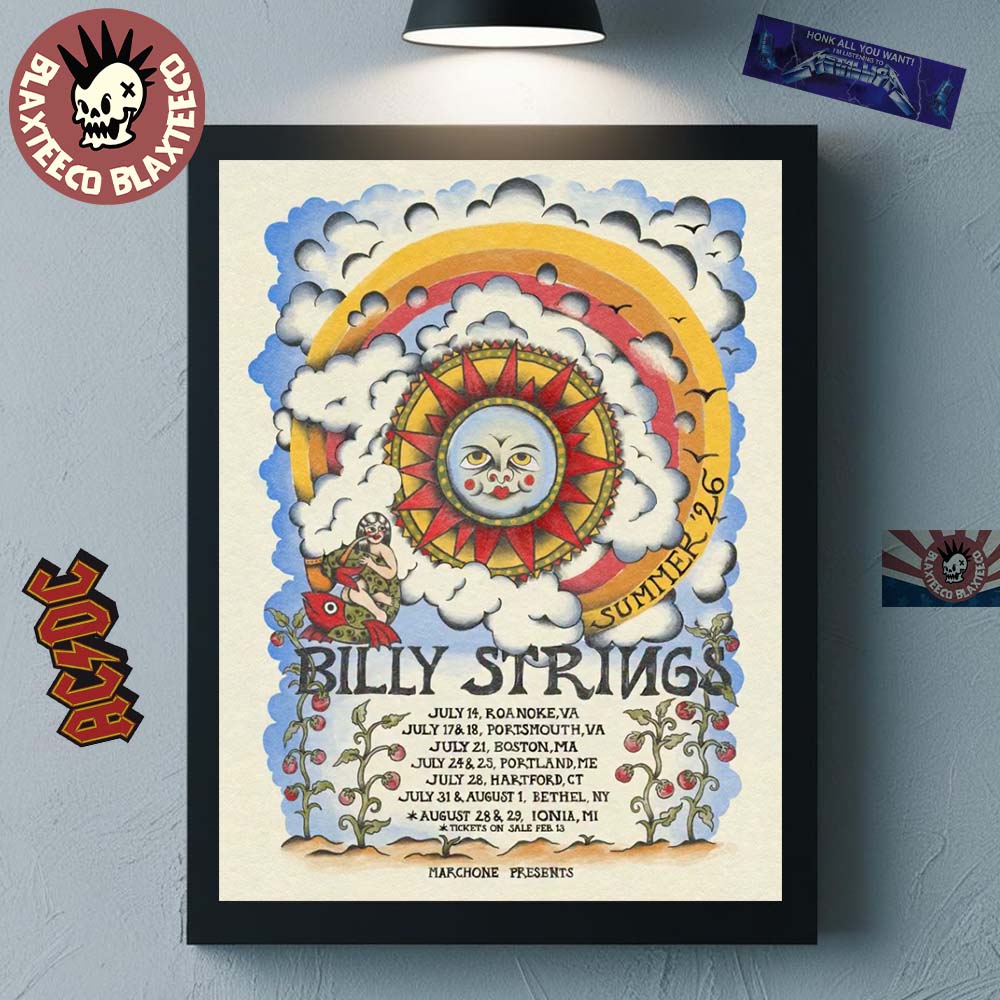 Billy Strings Summer 2026 Tour The Sun Art With Schedule Dates From July To August Home Decor Poster Canvas - T-Shirt, Sweatshirt, Hoodie