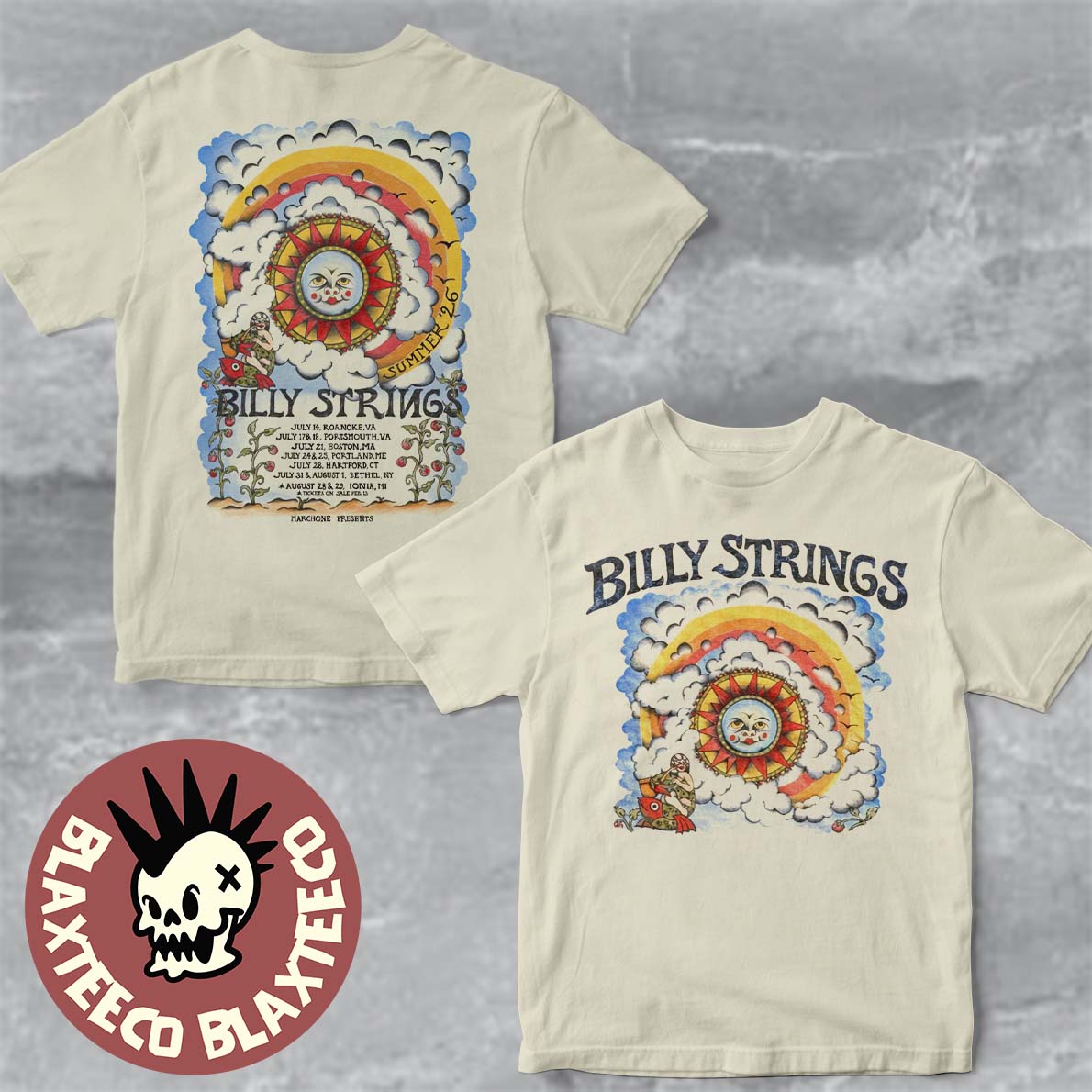 Billy Strings Summer 2026 Tour The Sun Art With Schedule Dates From July To August Two Sided T-Shirt - T-Shirt, Sweatshirt, Hoodie