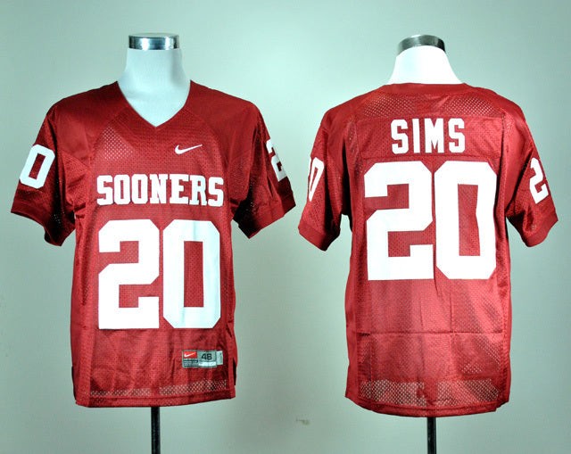 Billy Sims 20 Red College Football Jersey football jersey product view 1