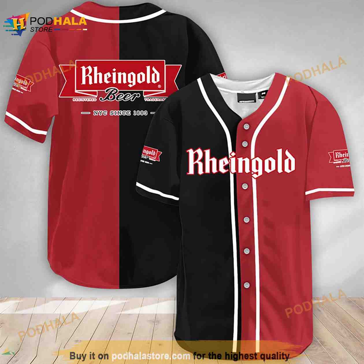 Black And Crimson Split Rheingold Beer 3D Baseball Jersey baseball jersey product view 1
