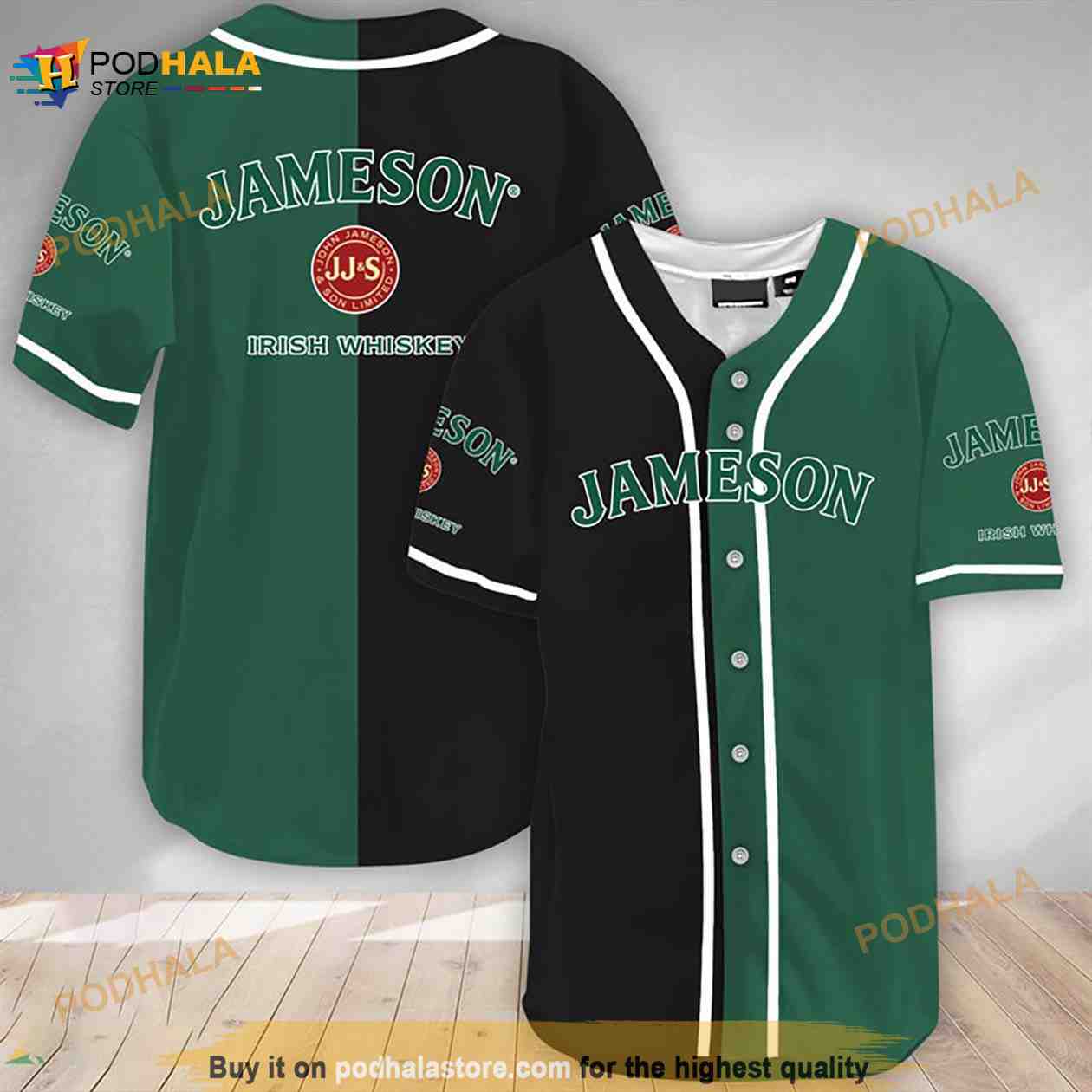 Black And Green Split Jameson Whisky 3D Baseball Jersey baseball jersey product view 1
