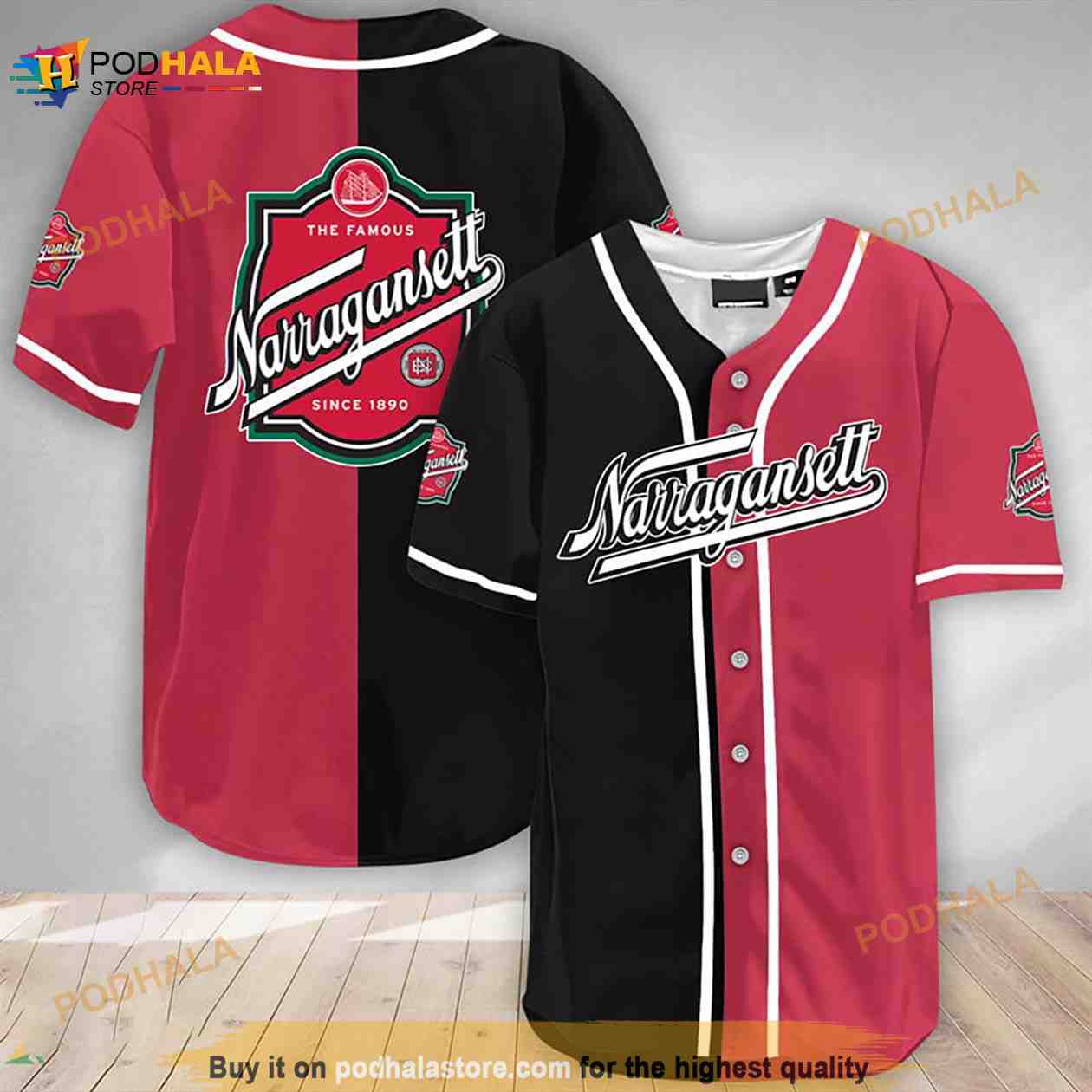 Black And Maroon Split Narragansett Beer 3D Baseball Jersey baseball jersey product view 1