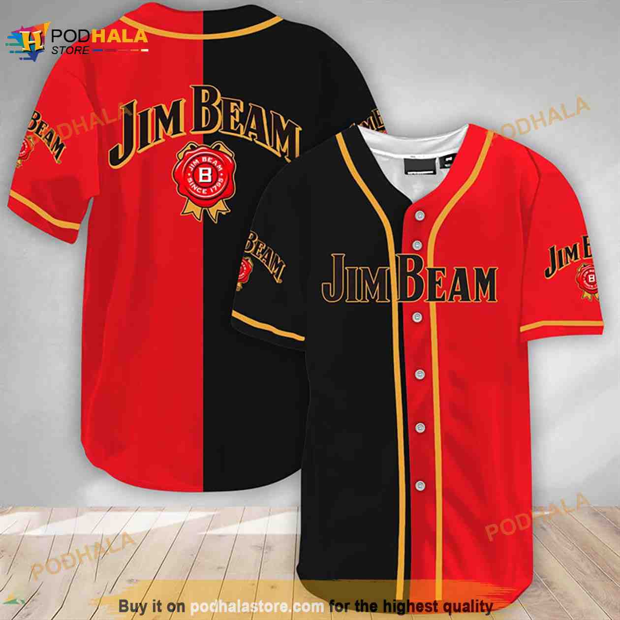 Black And Red Split Jim Beam 3D Baseball Jersey baseball jersey product view 1