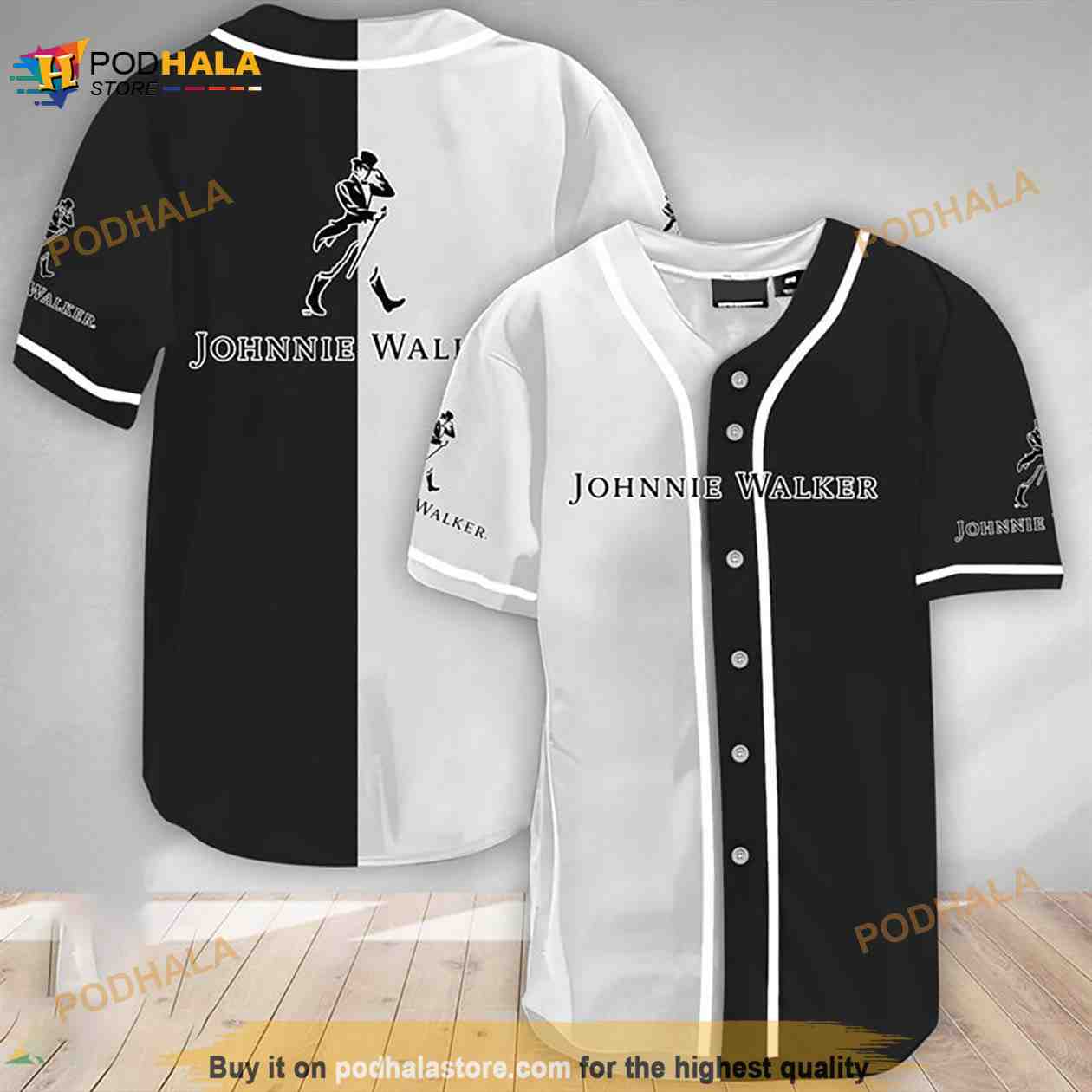 Black And White Split Johnnie Walker 3D Baseball Jersey baseball jersey product view 1