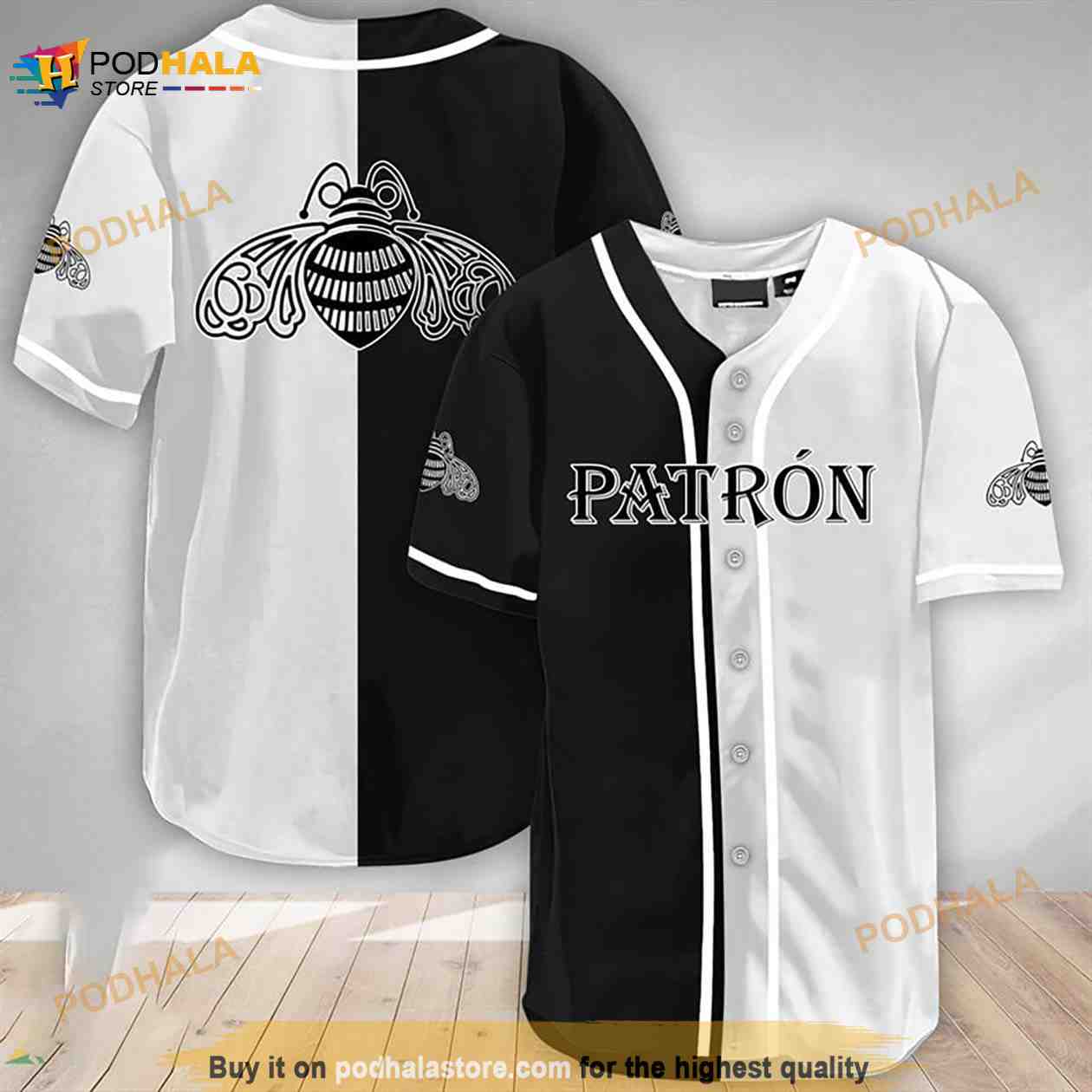 Black And White Split Patron Tequila 3D Baseball Jersey baseball jersey product view 1