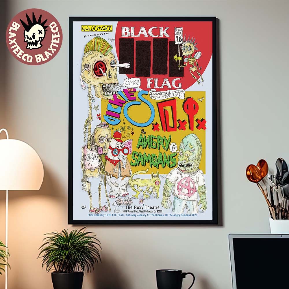 Black Flag West Hollywood California 2026 Two Nights Of Punk Rock Event Poster At The Roxy Theatre On January 16 17 2026 Poster Canvas - T-Shirt, Sweatshirt, Hoodie