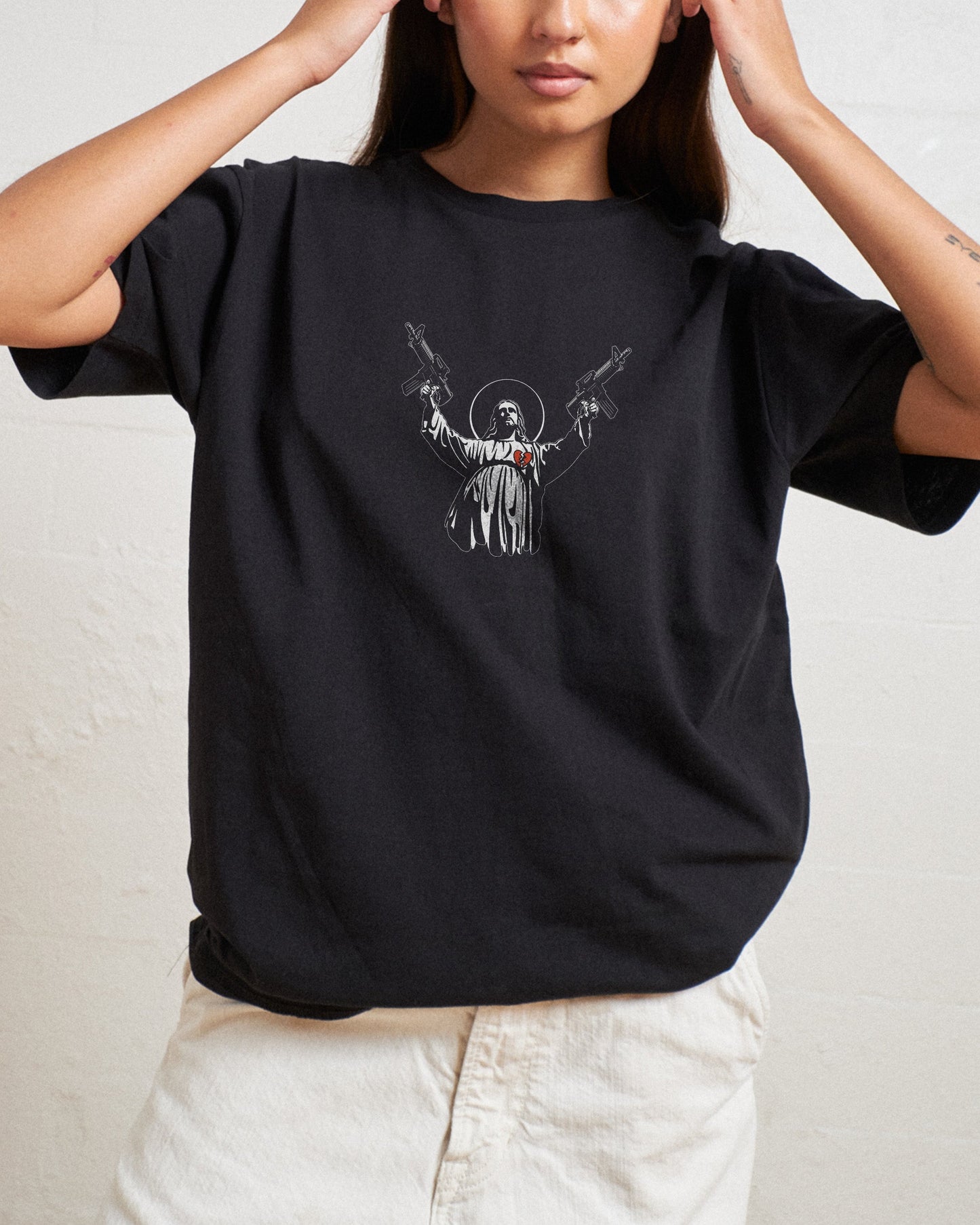 Machine Gun Christ T-Shirt Unisex T-shirt, Sweatshirt, Hoodie, Long Sleeve Tee - T-Shirt, Sweatshirt, Hoodie