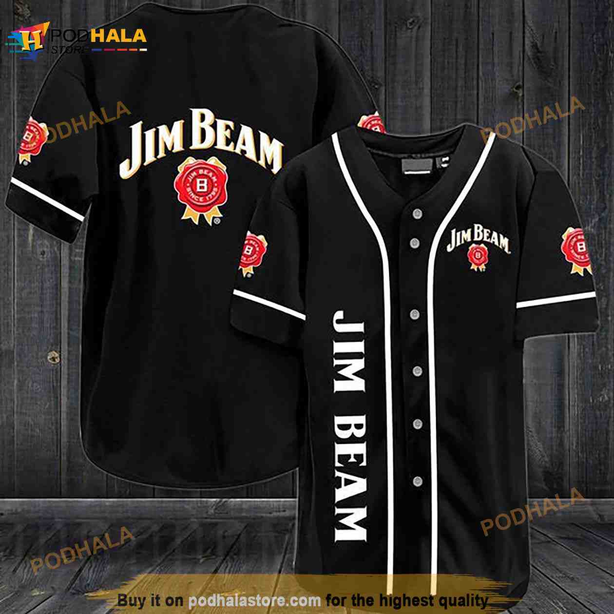 Black Jim Beam Bourbon Whiskey 3D Baseball Jersey baseball jersey product view 1