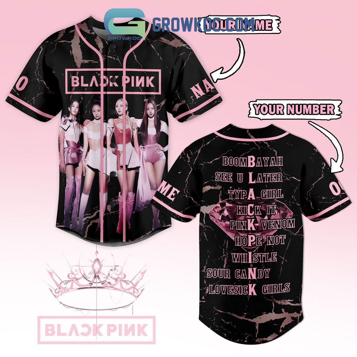 Black Pink All Album Personalized Baseball Jersey baseball jersey product view 1
