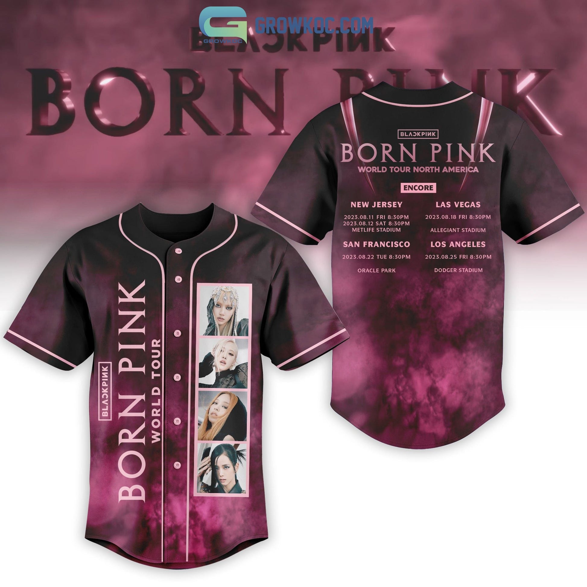 Black Pink Born Pink World Tour North America Baseball Jersey baseball jersey product view 1