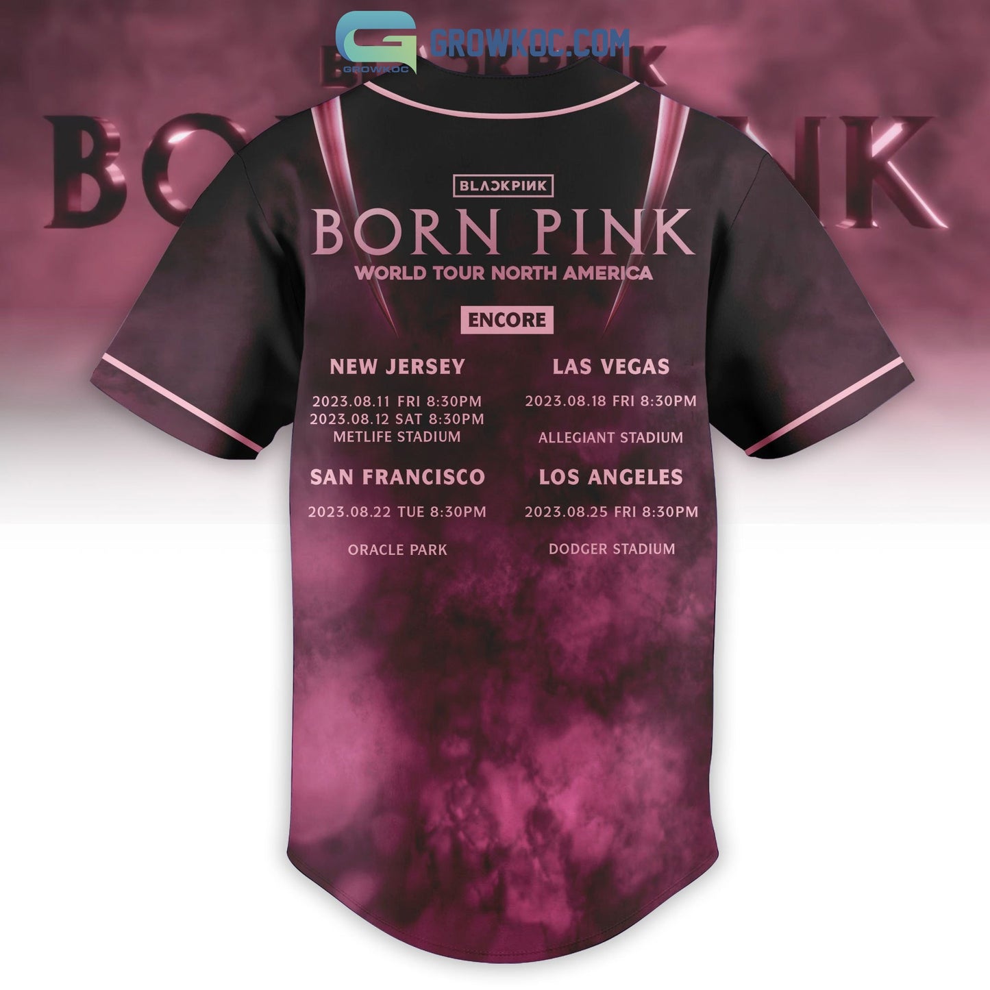 Black Pink Born Pink World Tour North America Baseball Jersey baseball jersey product view 3