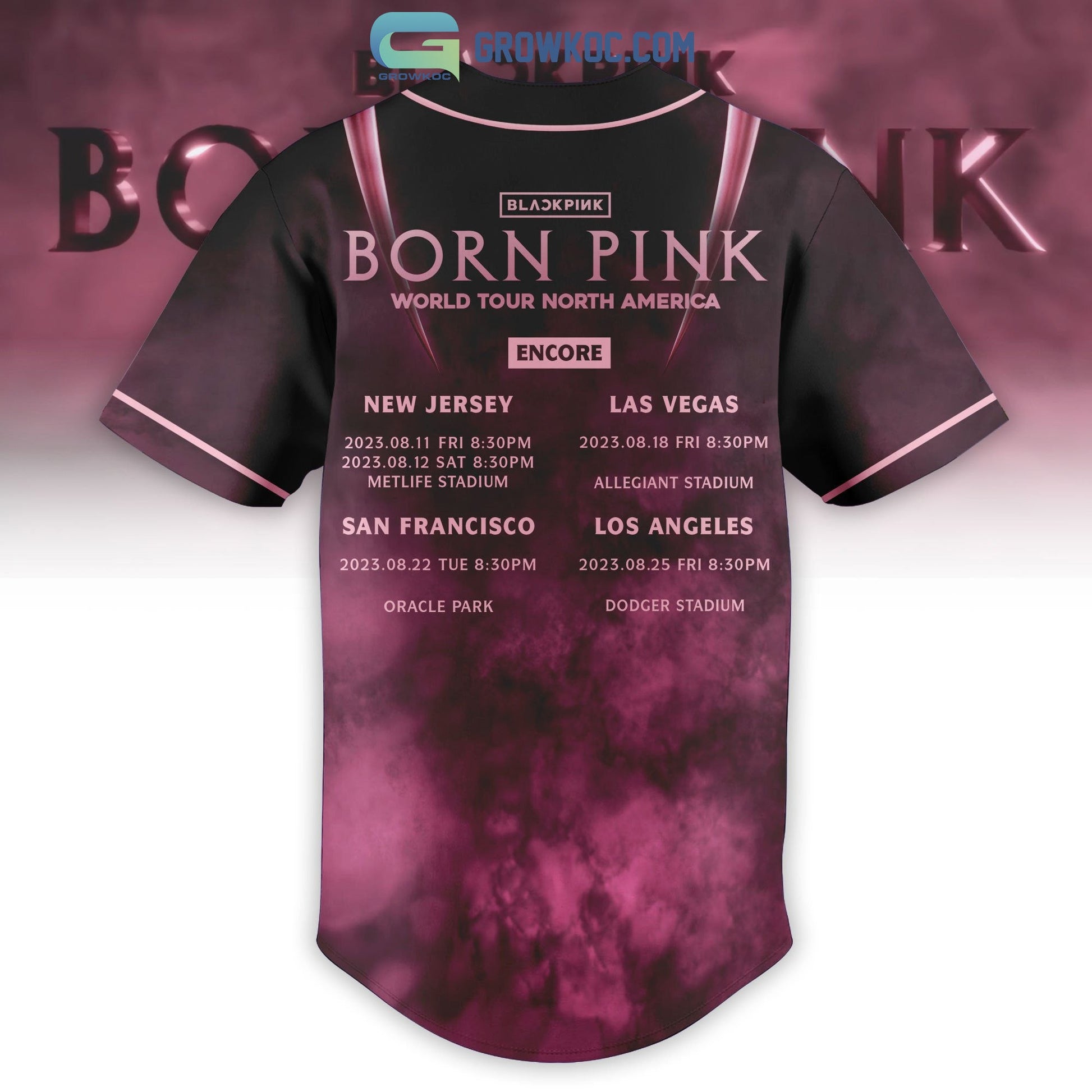 Black Pink Born Pink World Tour North America Baseball Jersey baseball jersey product view 3