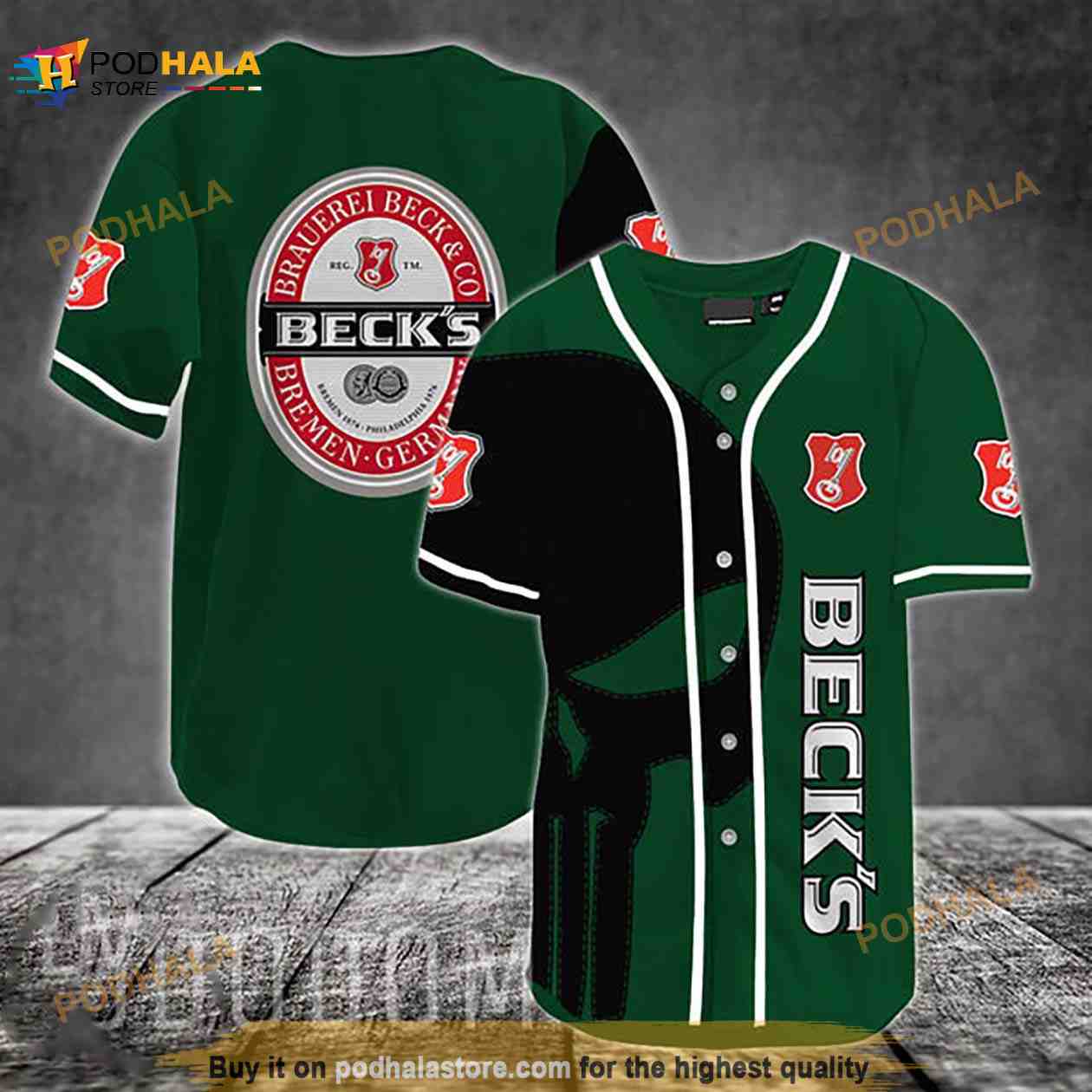 Black Skull Beck’s 3D Baseball Jersey baseball jersey product view 1