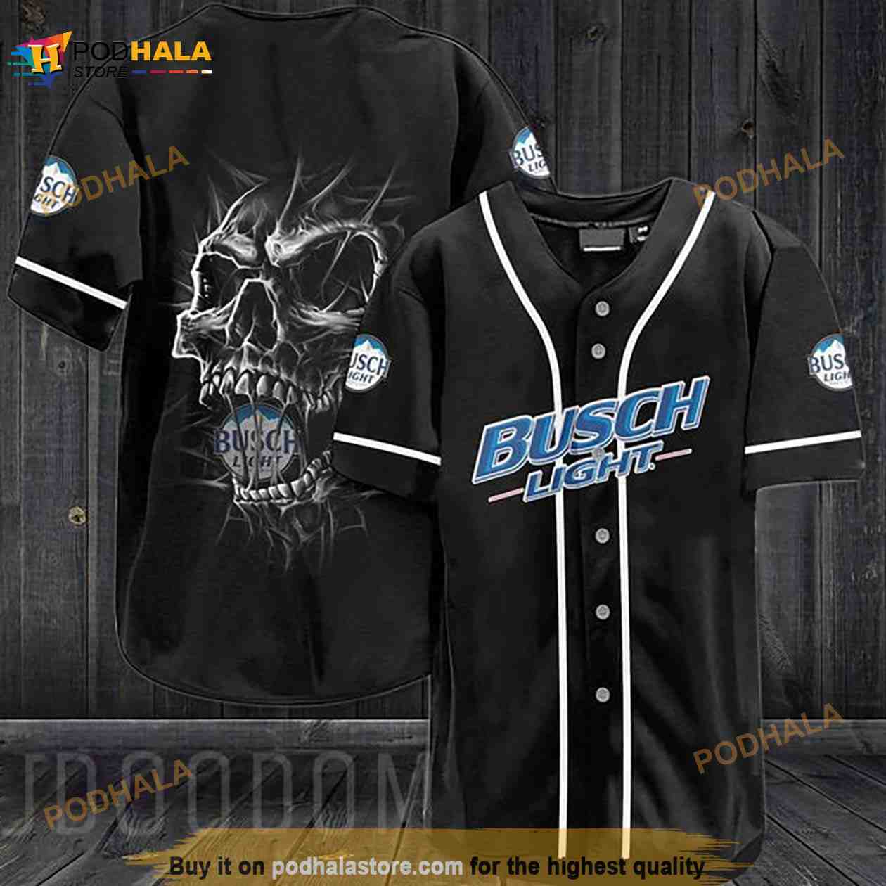 Black Skull Busch Light 3D Baseball Jersey baseball jersey product view 1