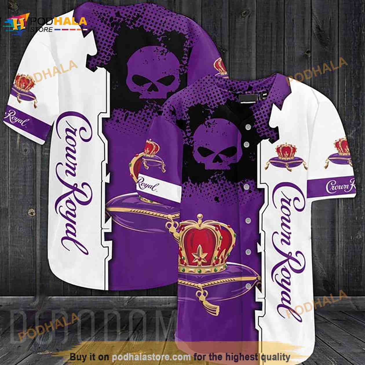 Black Skull Crown Royal 3D Baseball Jersey baseball jersey product view 1
