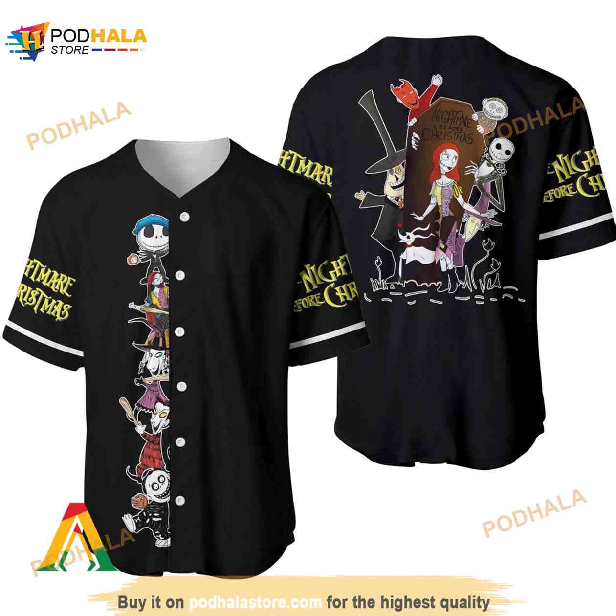 Black Squad Nightmare Before Christmas 3D Baseball Jersey baseball jersey product view 1