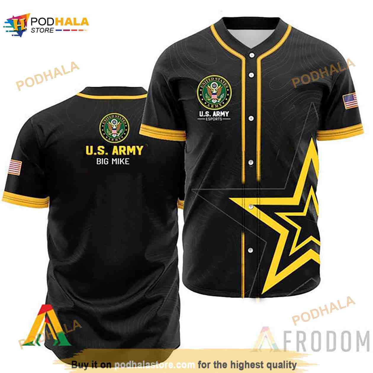 Black Us Army Veteran 3D Baseball Jersey baseball jersey product view 1
