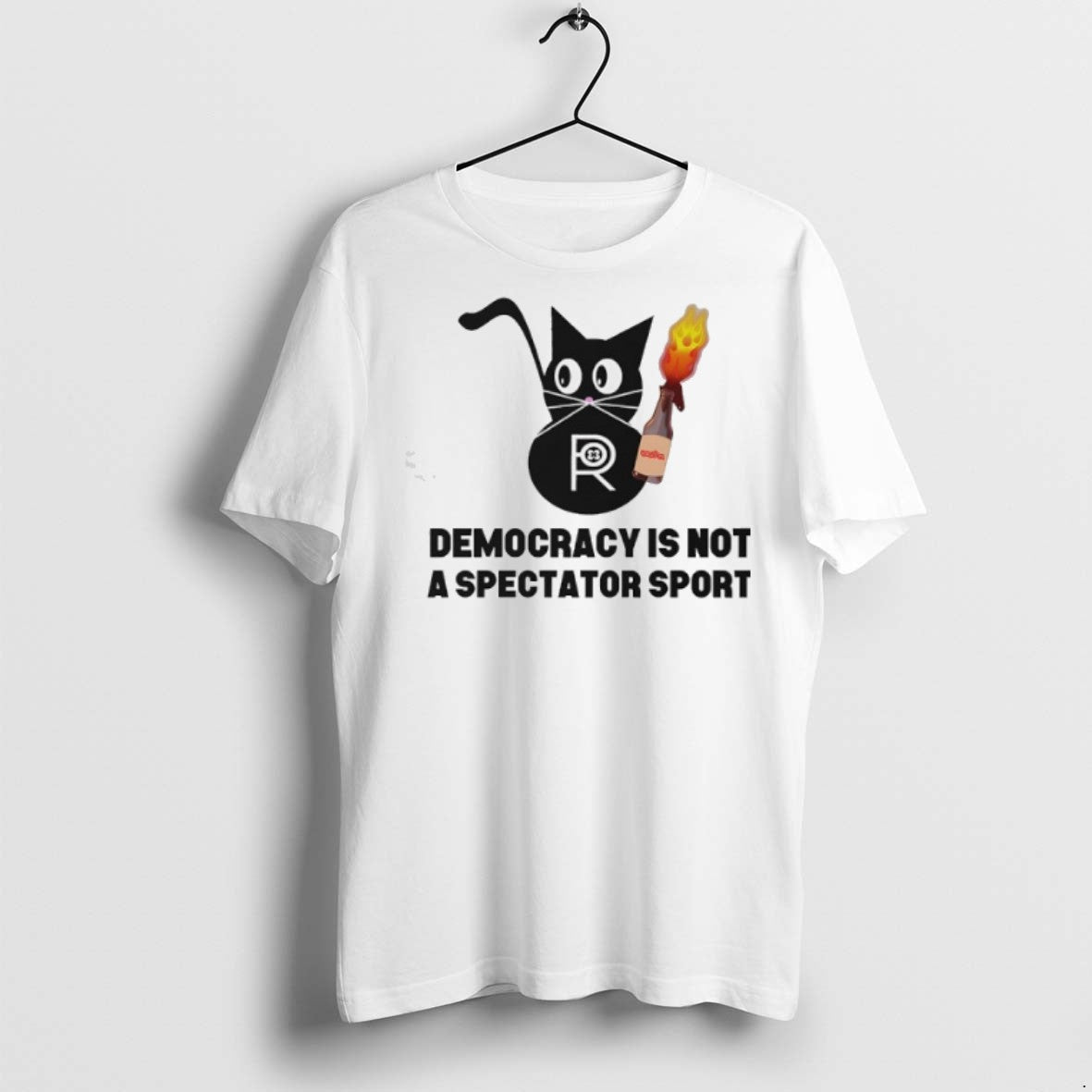 Black Cat Democracy Is Not A Spectator Sport T Shirts Unisex T-shirt, Sweatshirt, Hoodie, Long Sleeve Tee - T-Shirt, Sweatshirt, Hoodie