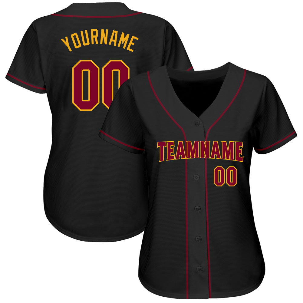Custom Black Crimson-Gold Authentic Baseball Jersey baseball jersey product view 2