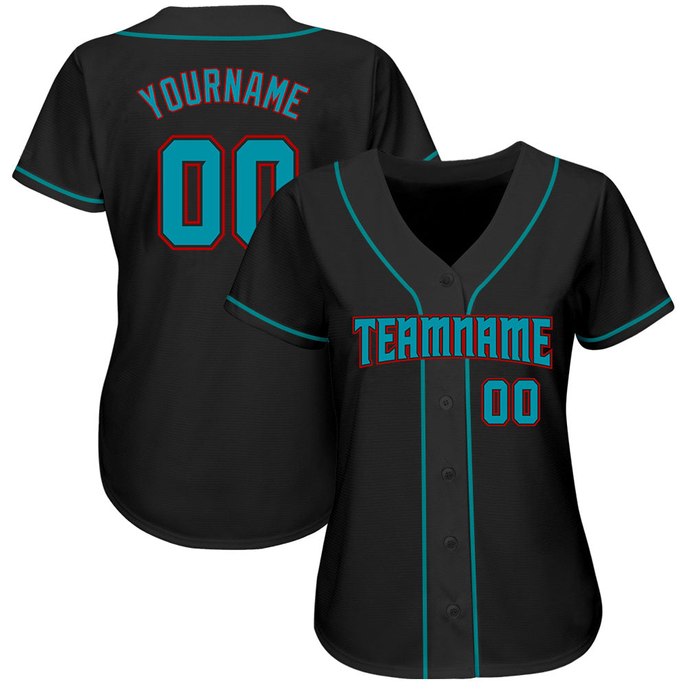Custom Black Teal-Red Authentic Baseball Jersey baseball jersey product view 2