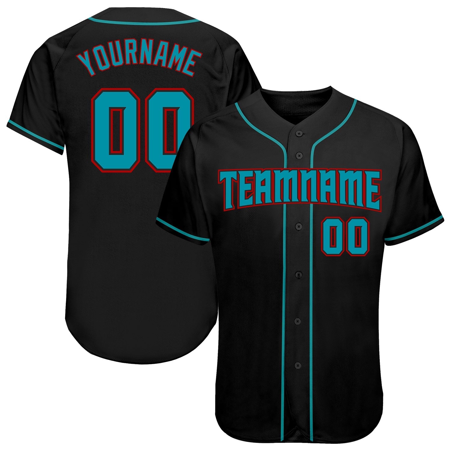 Custom Black Teal-Red Authentic Baseball Jersey baseball jersey product view 1