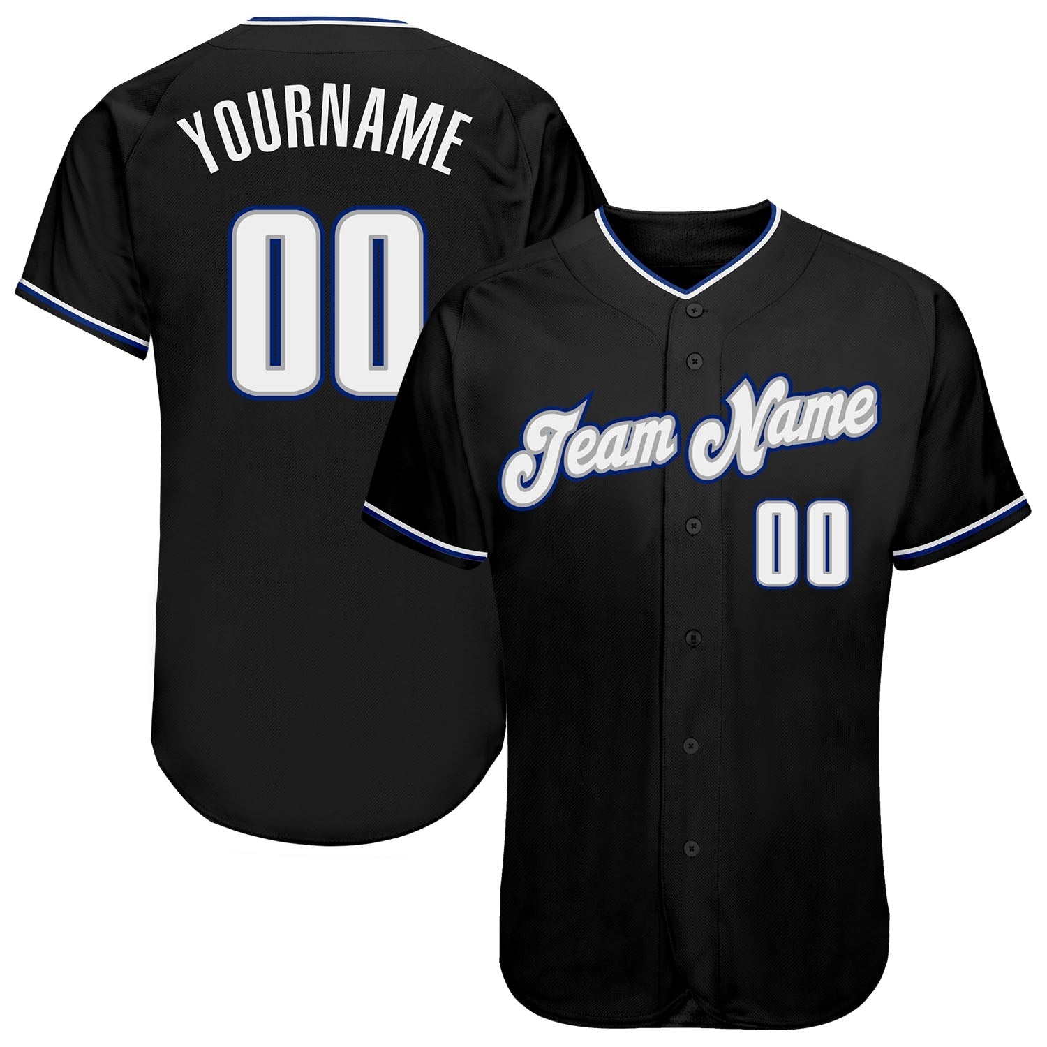 Custom Black White-Royal Authentic Baseball Jersey baseball jersey product view 1