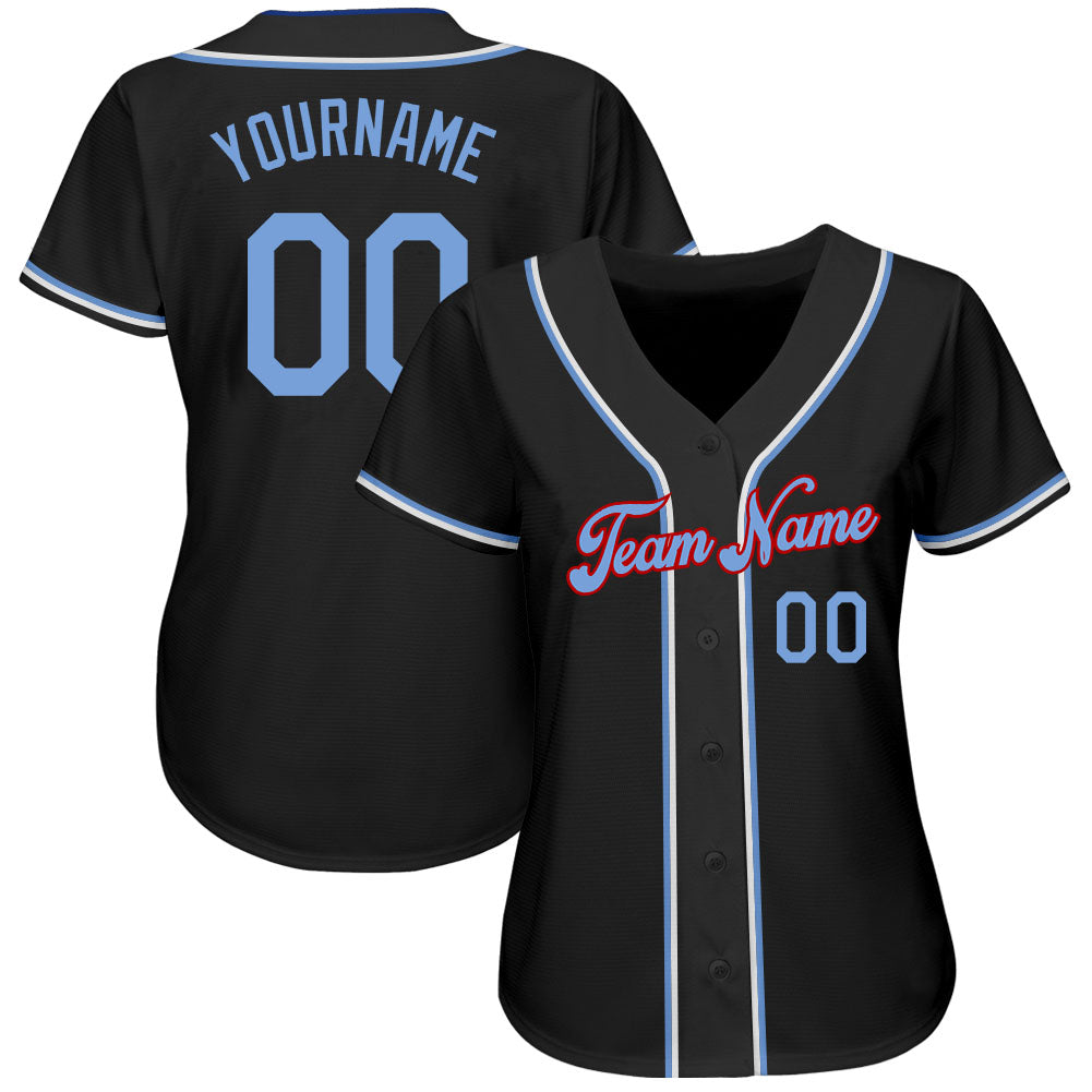 Custom Black Light Blue-Red Authentic Baseball Jersey baseball jersey product view 2