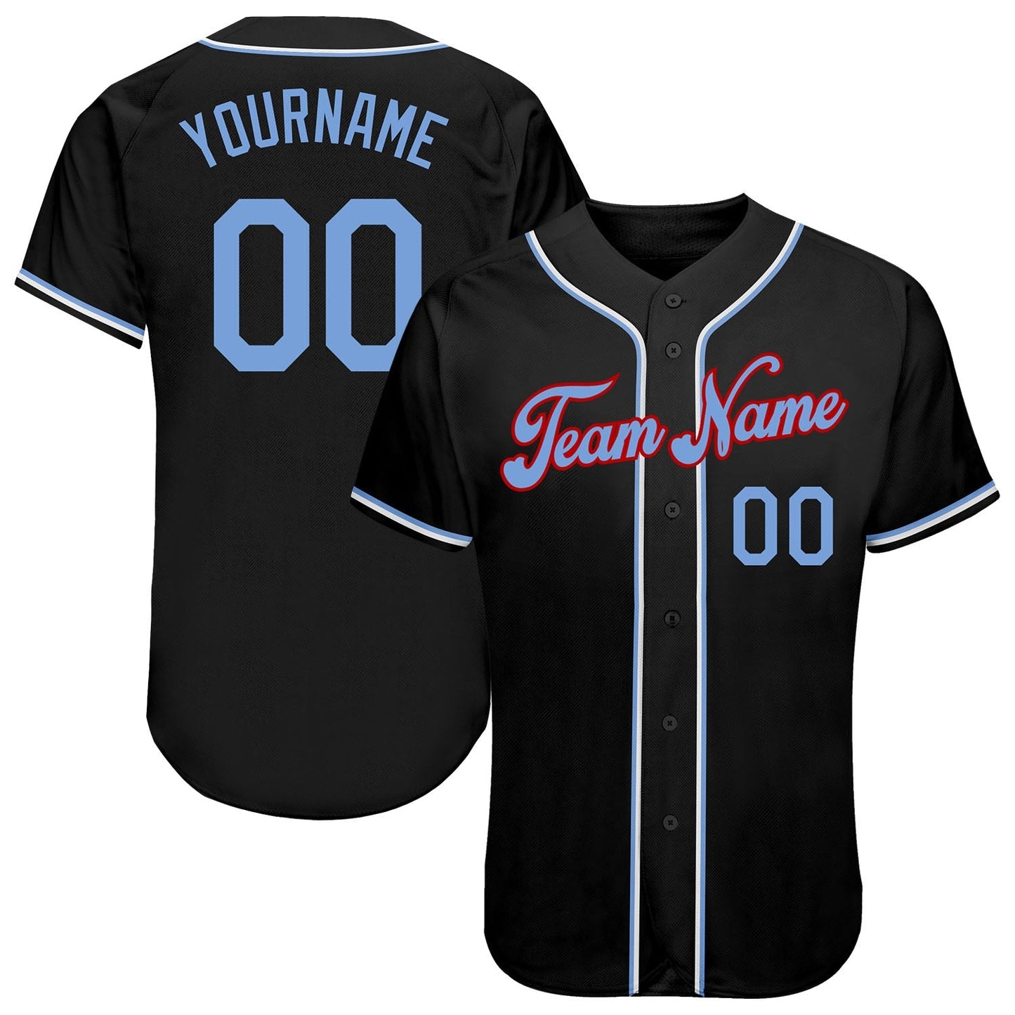 Custom Black Light Blue-Red Authentic Baseball Jersey baseball jersey product view 1