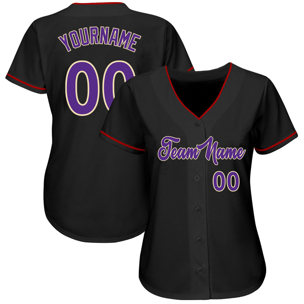Custom Black Purple-Cream Authentic Baseball Jersey baseball jersey product view 2