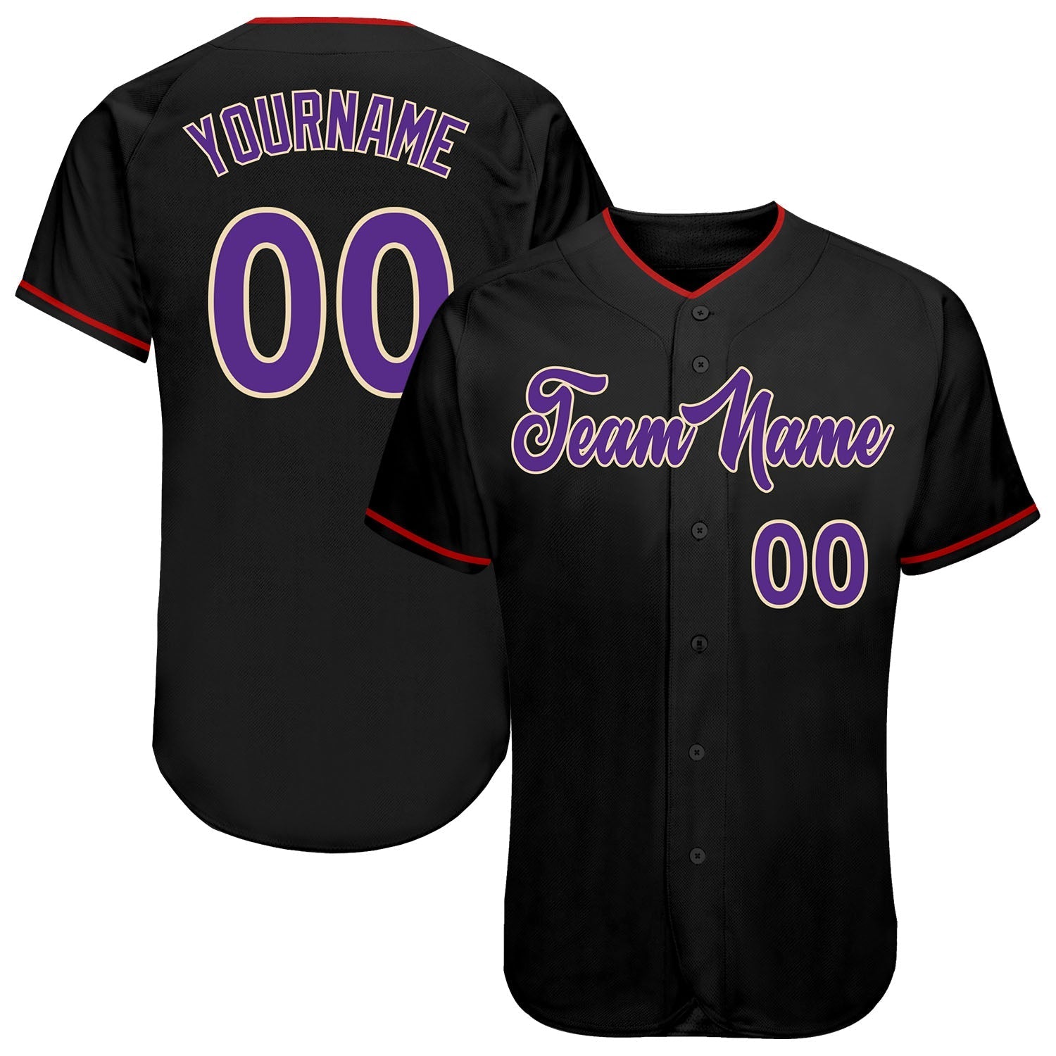 Custom Black Purple-Cream Authentic Baseball Jersey baseball jersey product view 1