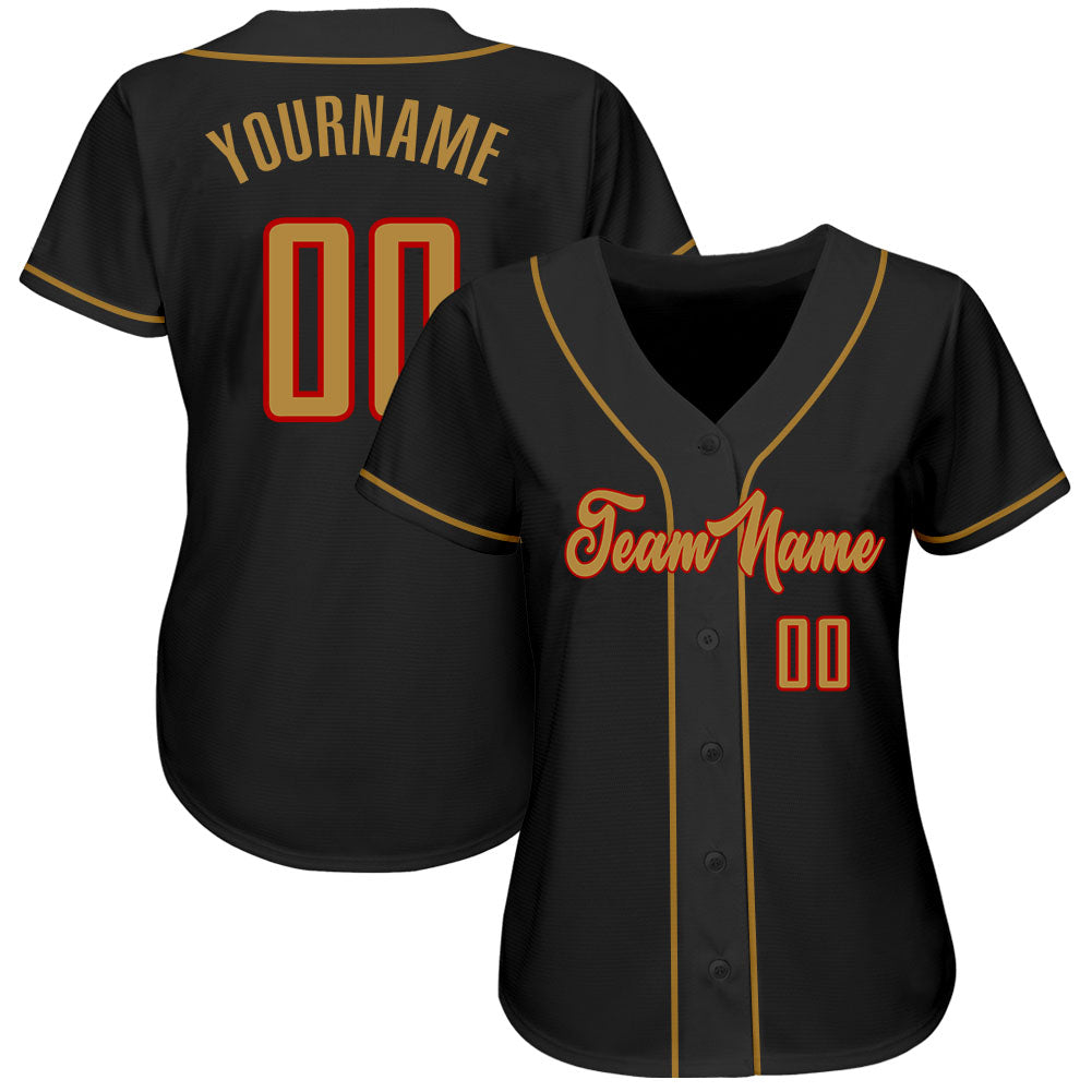 Custom Black Old Gold-Red Authentic Baseball Jersey baseball jersey product view 2