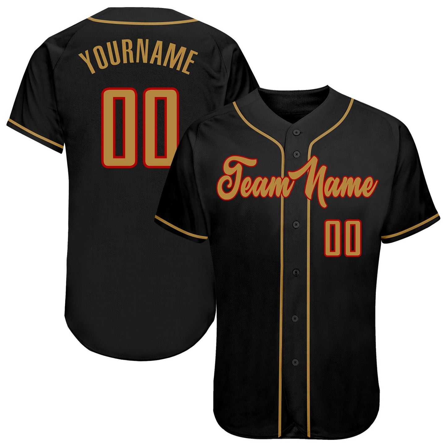 Custom Black Old Gold-Red Authentic Baseball Jersey baseball jersey product view 1