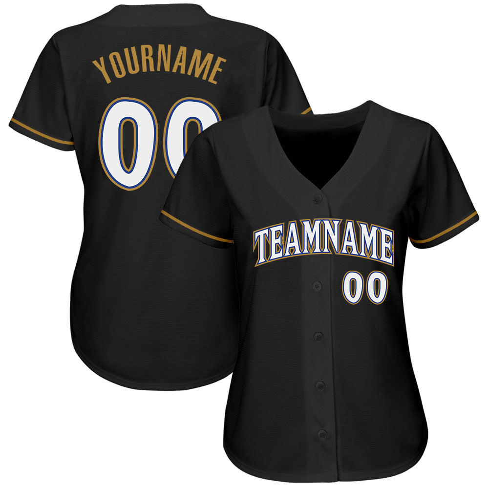 Custom Black White Old Gold-Royal Authentic Baseball Jersey baseball jersey product view 2