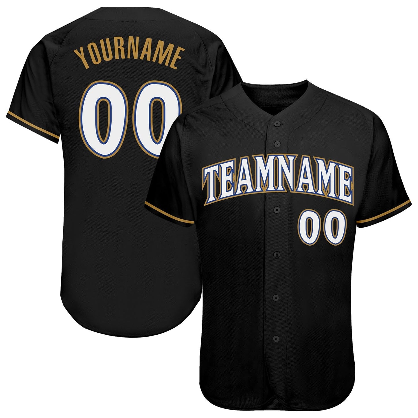 Custom Black White Old Gold-Royal Authentic Baseball Jersey baseball jersey product view 1