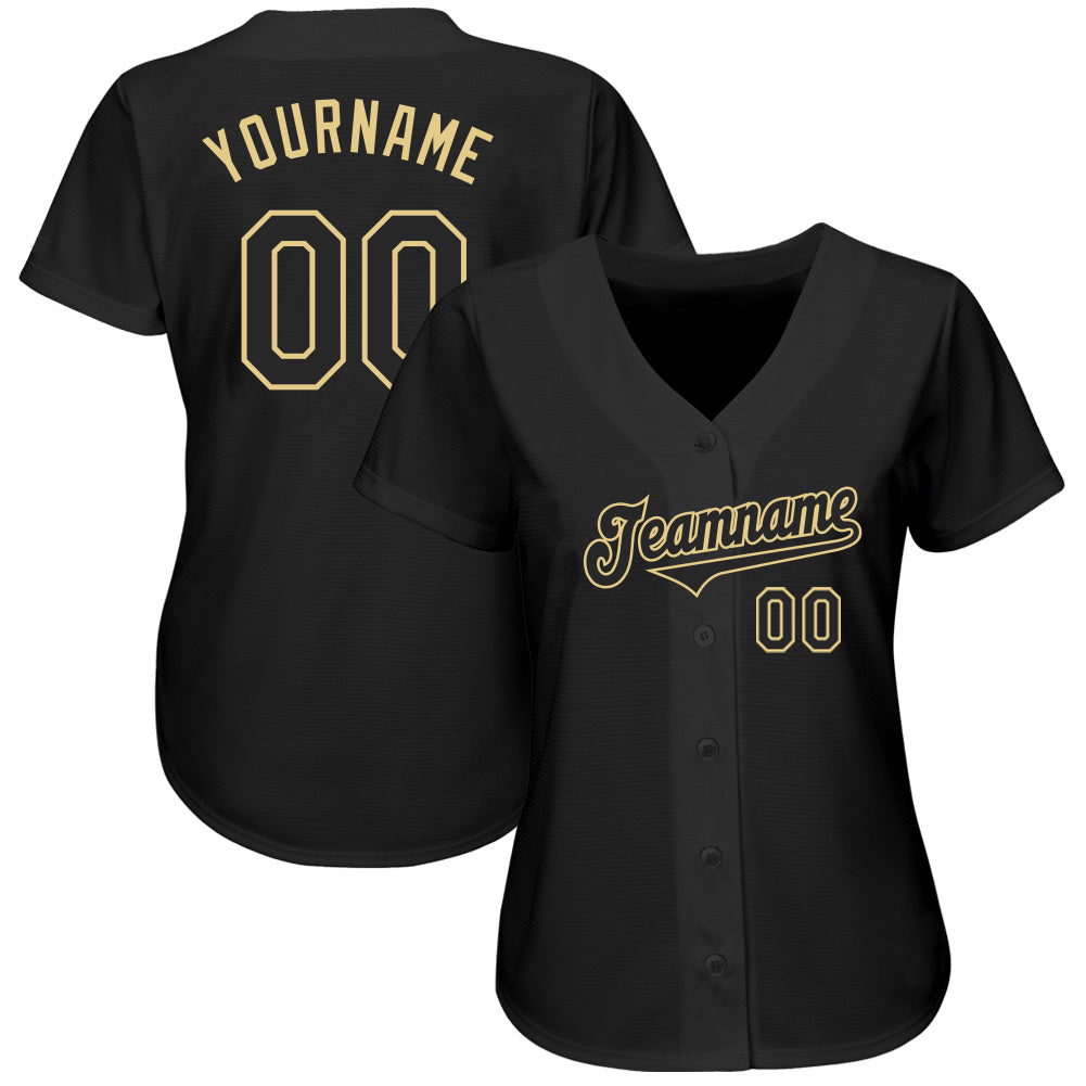 Custom Black Black-Vegas Gold Authentic Baseball Jersey baseball jersey product view 2