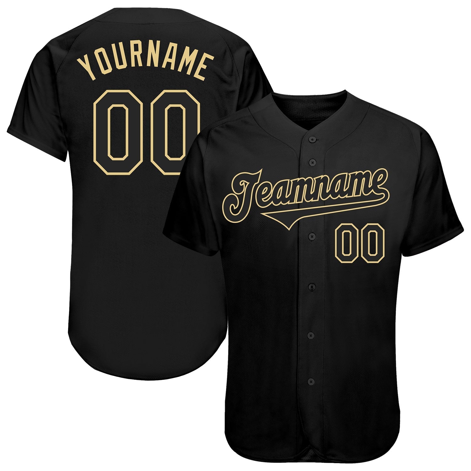Custom Black Black-Vegas Gold Authentic Baseball Jersey baseball jersey product view 1