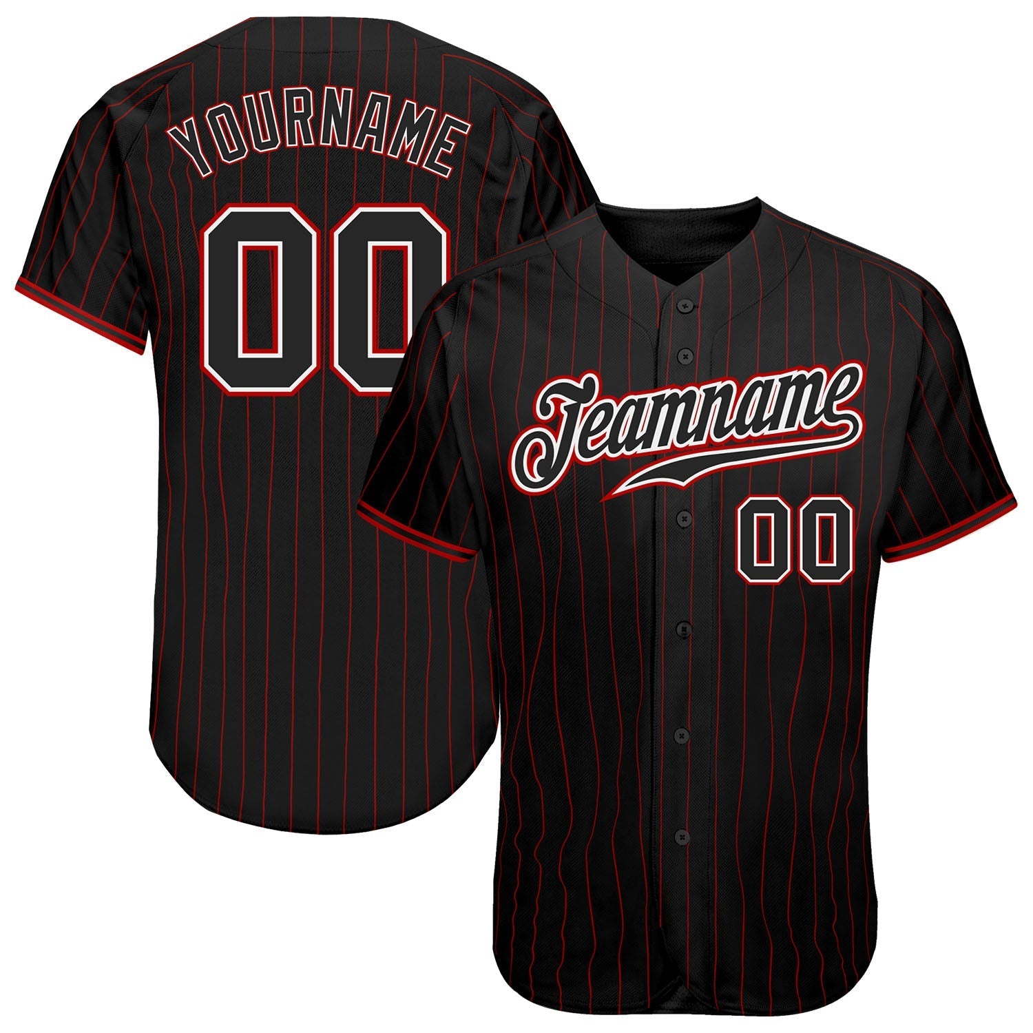Custom Black Red Pinstripe Black-White Authentic Baseball Jersey baseball jersey product view 1