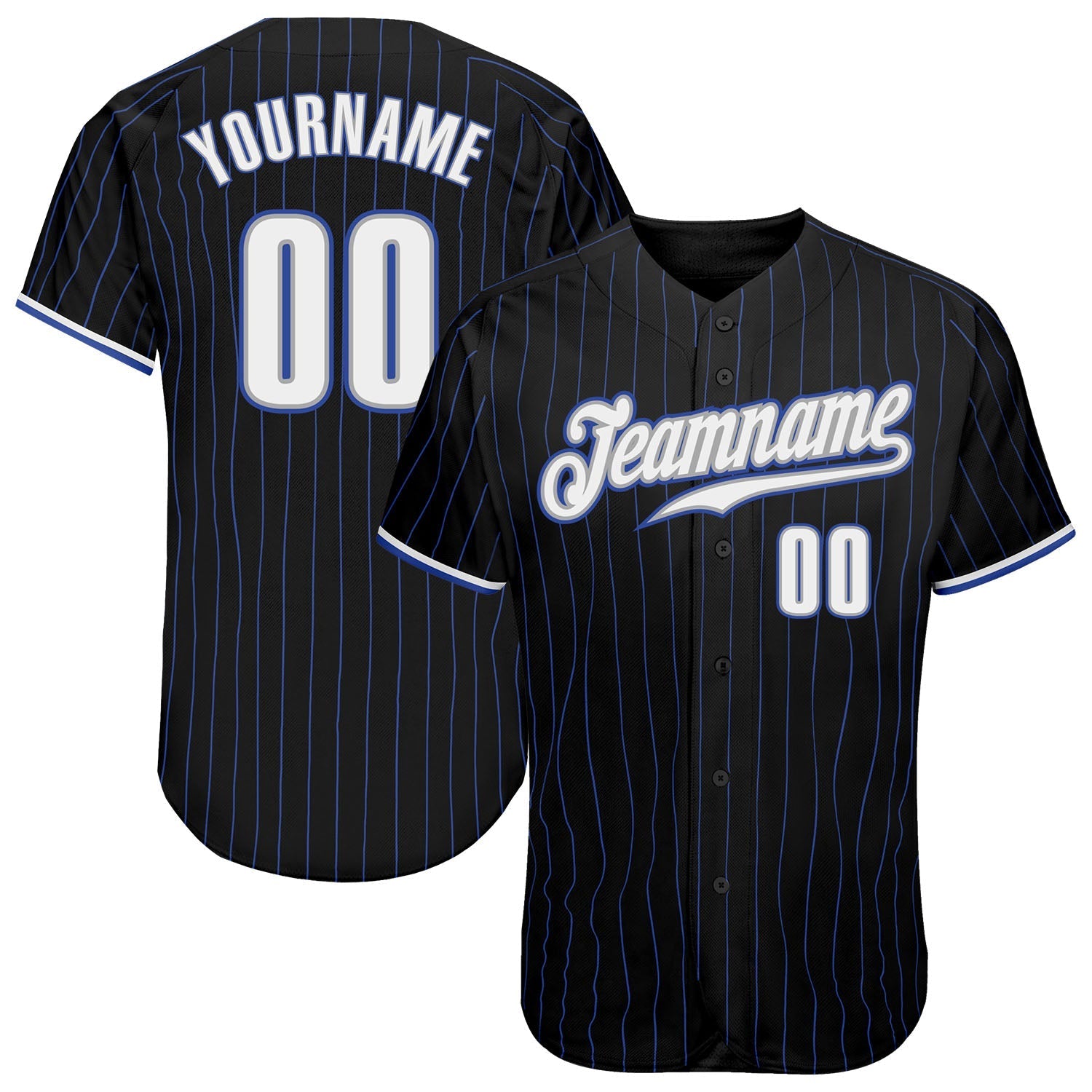 Custom Black Royal Pinstripe White-Gray Authentic Baseball Jersey baseball jersey product view 1