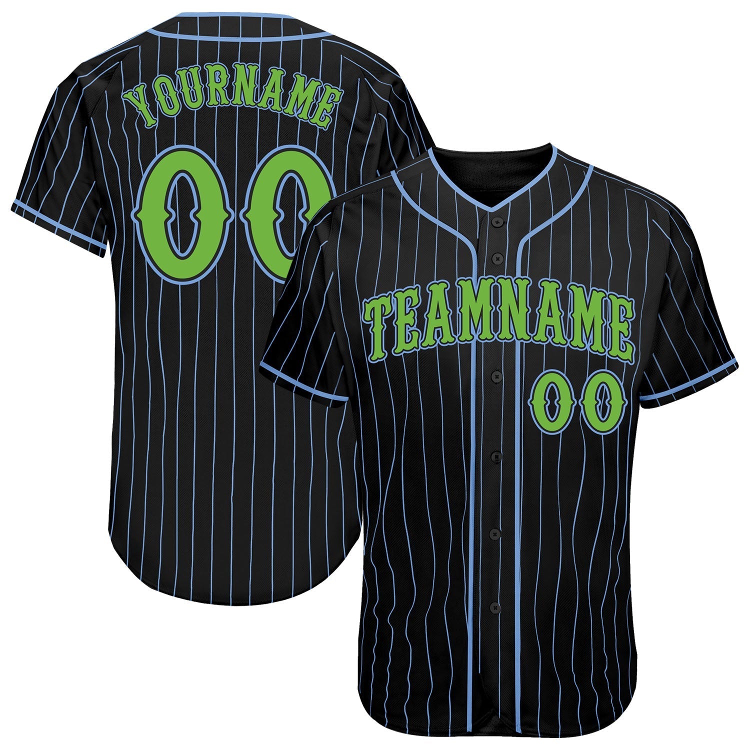 Custom Black Light Blue Pinstripe Neon Green Authentic Baseball Jersey baseball jersey product view 1