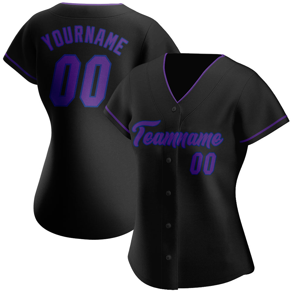 Custom Black Purple-Royal Authentic Baseball Jersey baseball jersey product view 2