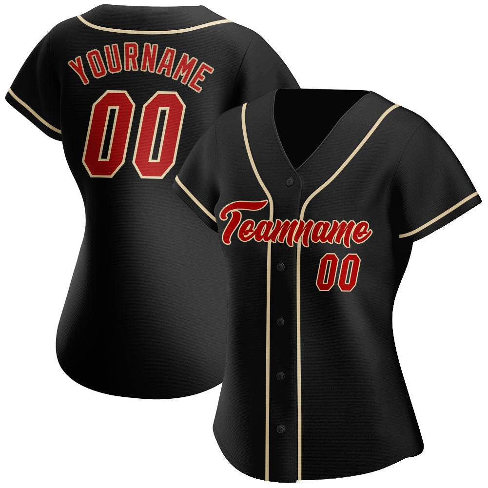 Custom Black Red-Cream Authentic Baseball Jersey baseball jersey product view 2