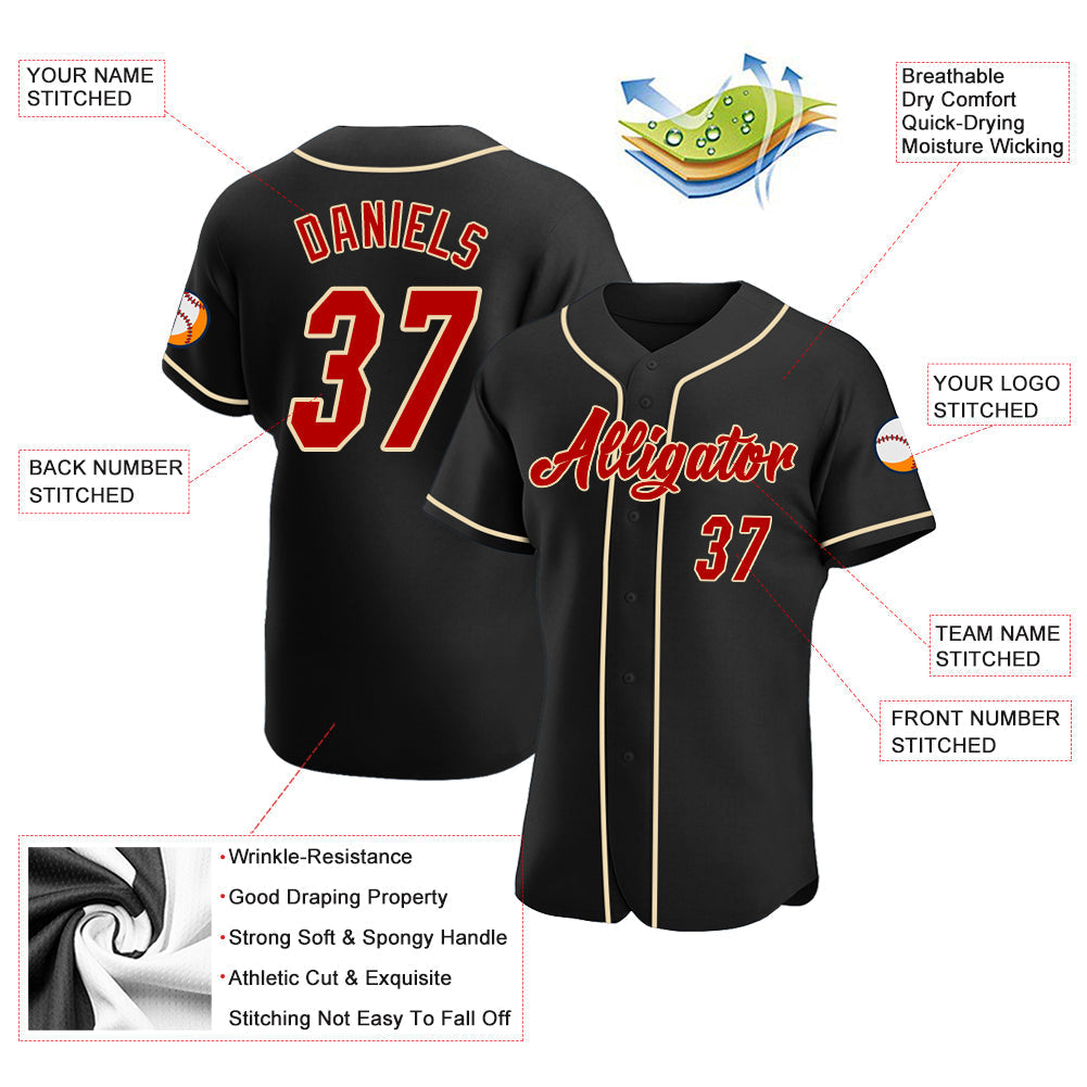 Custom Black Red-Cream Authentic Baseball Jersey baseball jersey product view 3