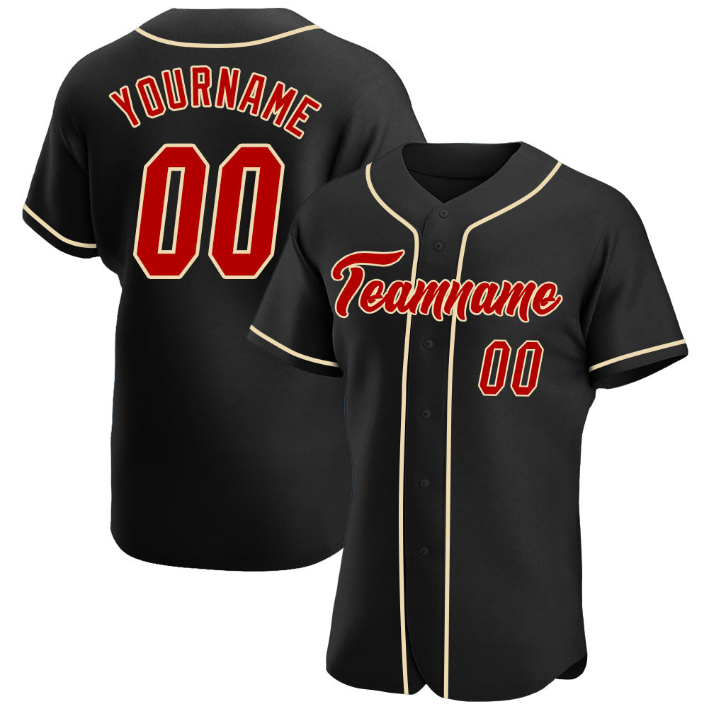 Custom Black Red-Cream Authentic Baseball Jersey baseball jersey product view 1