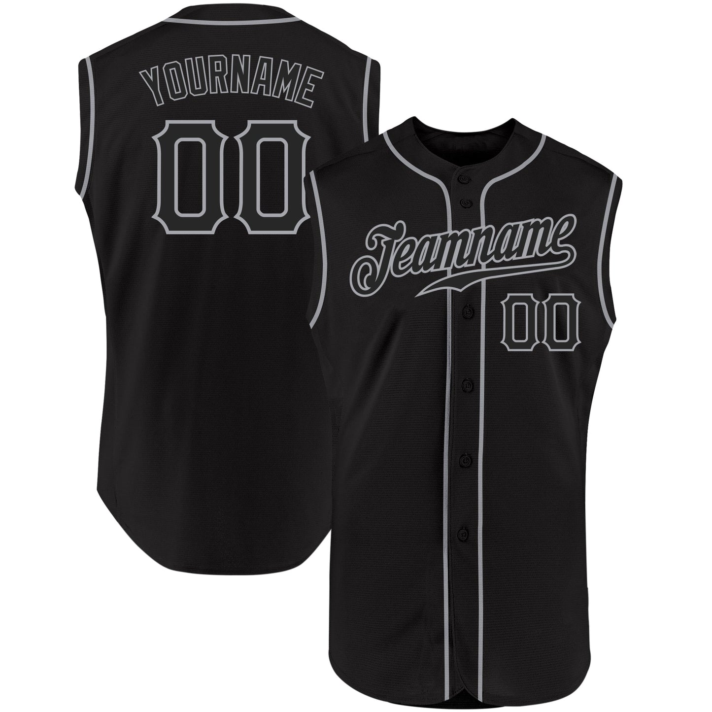 Custom Black Black-Gray Authentic Sleeveless Baseball Jersey baseball jersey product view 1