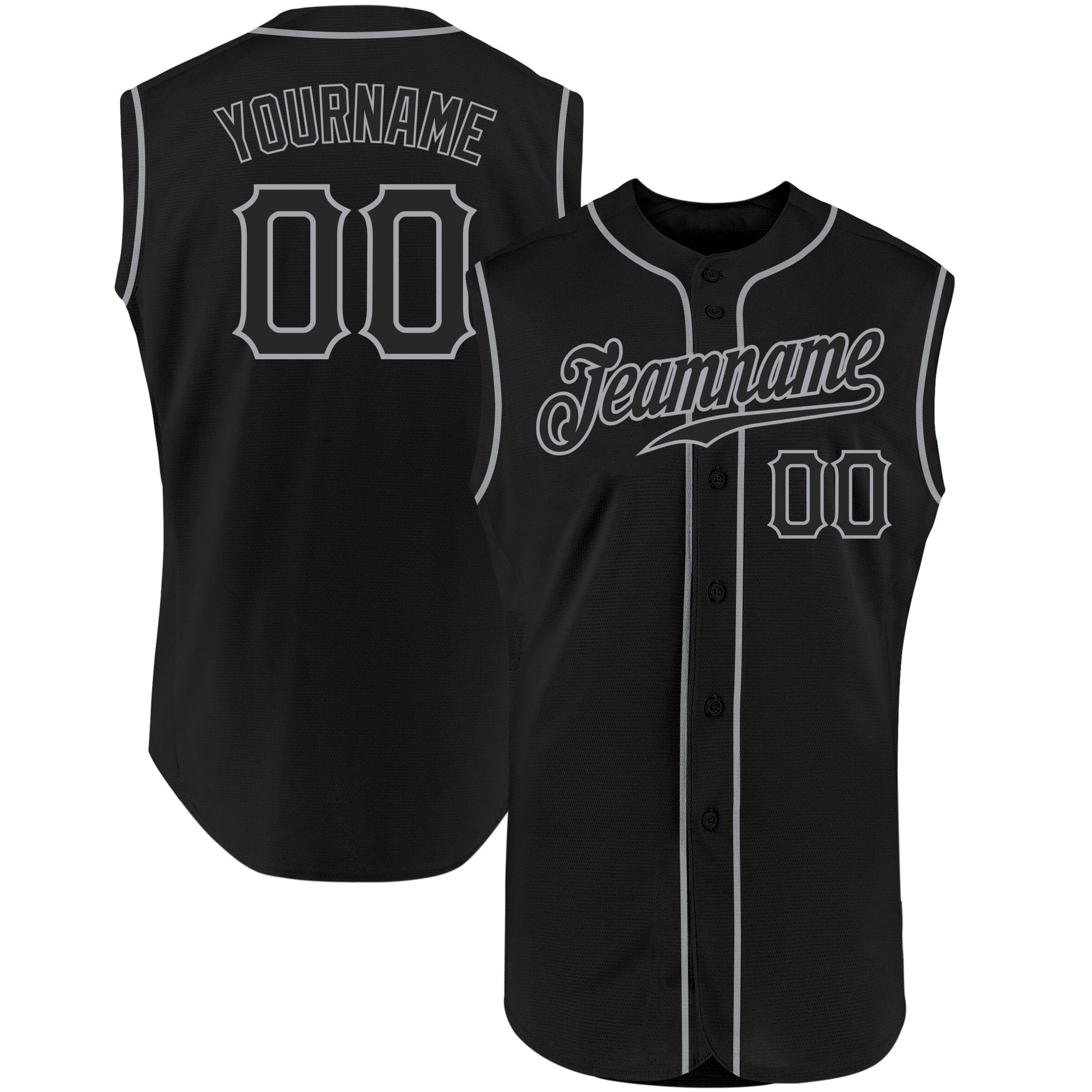 Custom Black Black-Gray Authentic Sleeveless Baseball Jersey baseball jersey product view 1